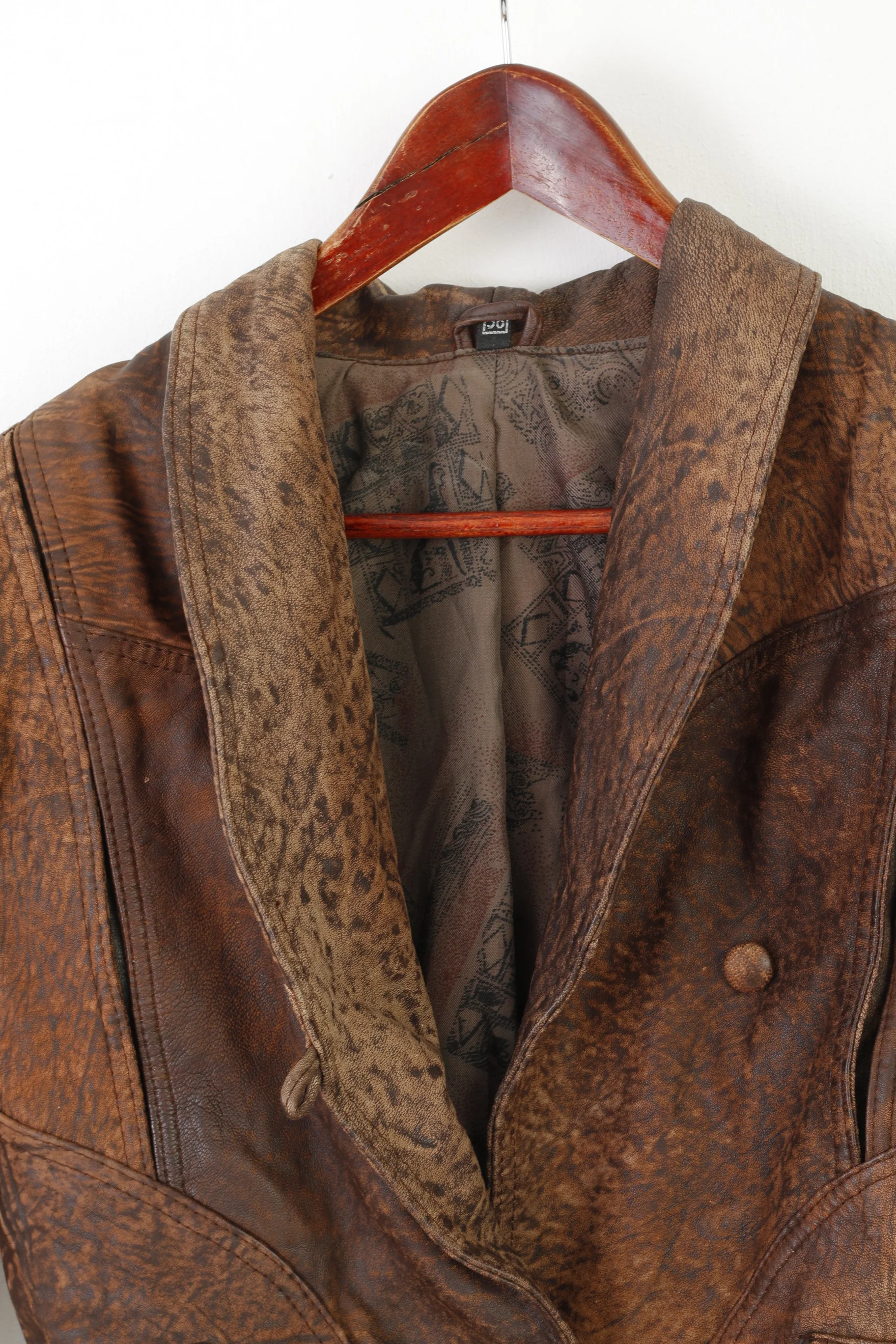 C&A Women 38 S Leather Jacket Brown Vintage 90s Leder Cropped Biker Top - Image 3