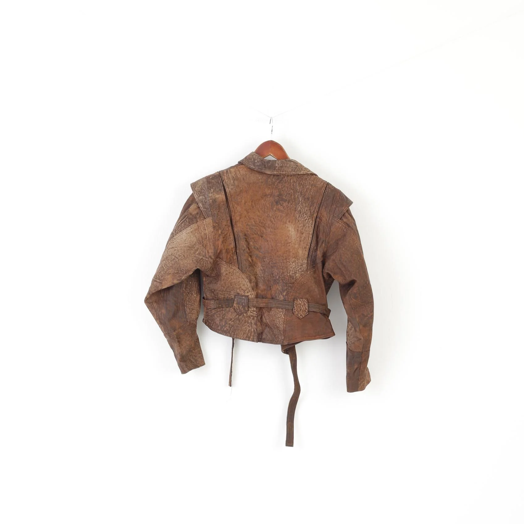 C&A Women 38 S Leather Jacket Brown Vintage 90s Leder Cropped Biker Top - Image 7