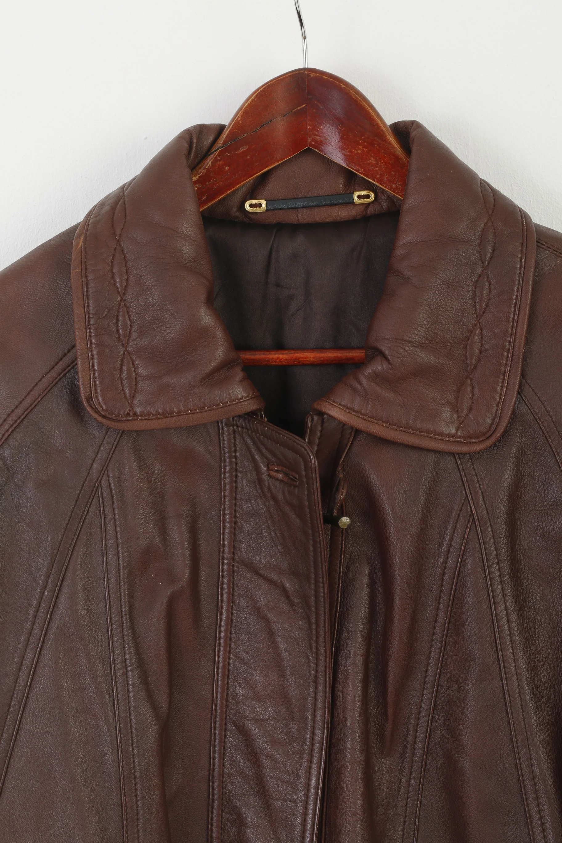 C&A Your 6th Sense Women 14 40 Jacket Brown Leather Full Zipper Vintage Retro Top - Image 2