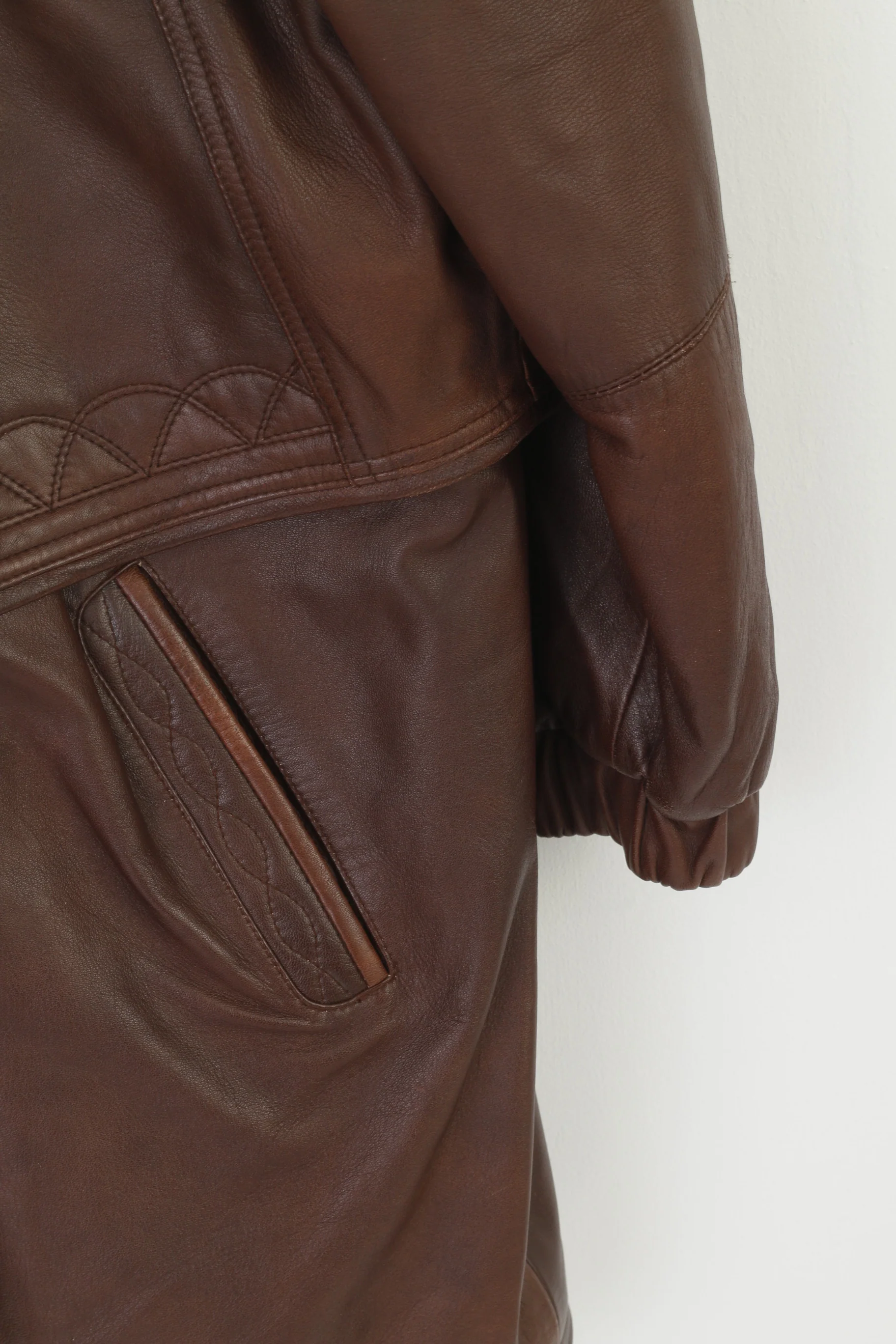 C&A Your 6th Sense Women 14 40 Jacket Brown Leather Full Zipper Vintage Retro Top - Image 3