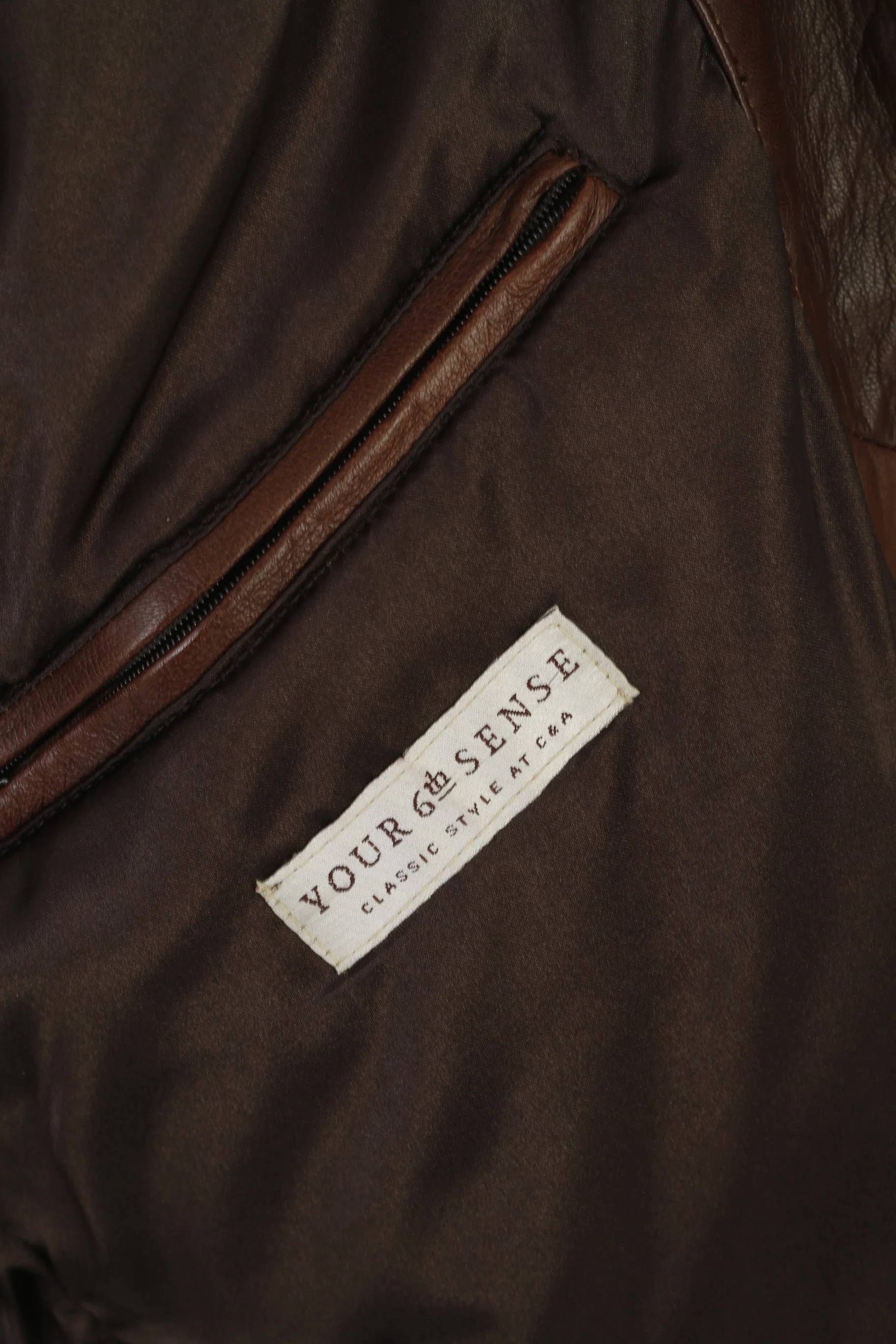 C&A Your 6th Sense Women 14 40 Jacket Brown Leather Full Zipper Vintage Retro Top - Image 5