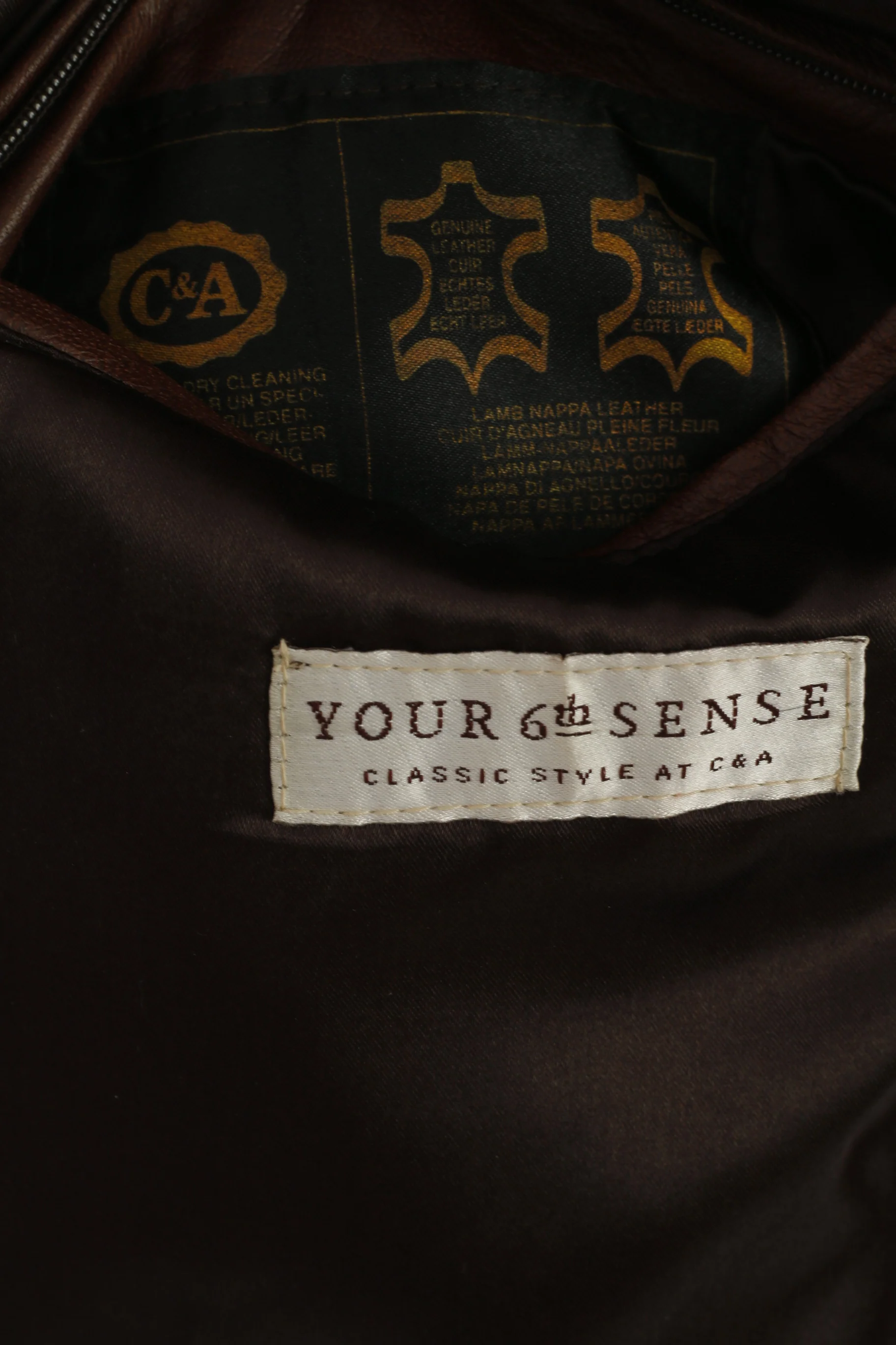 C&A Your 6th Sense Women 14 40 Jacket Brown Leather Full Zipper Vintage Retro Top - Image 7
