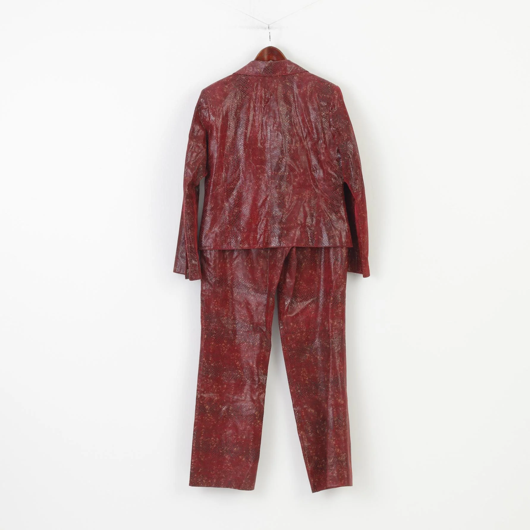 C.C.D.K Woman 16 (L) Suit Burgundy Leather Snake Pattern Shiny Full Zipper 2 Piece Vintage Set - Image 11