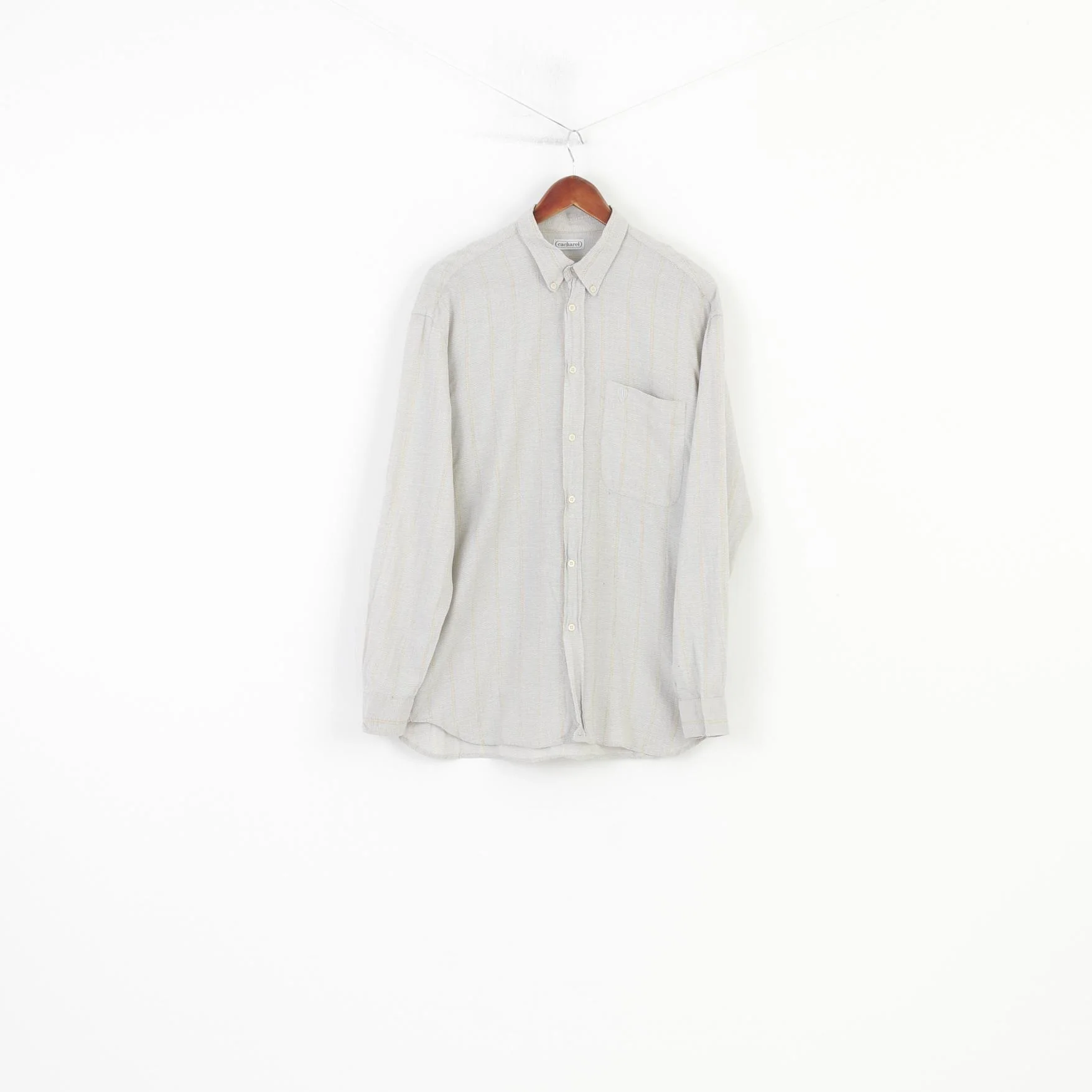 Cacharel Men 16 41 M Casual Shirt Striped Light Grey Buttons Down Collar Long Sleeve Top