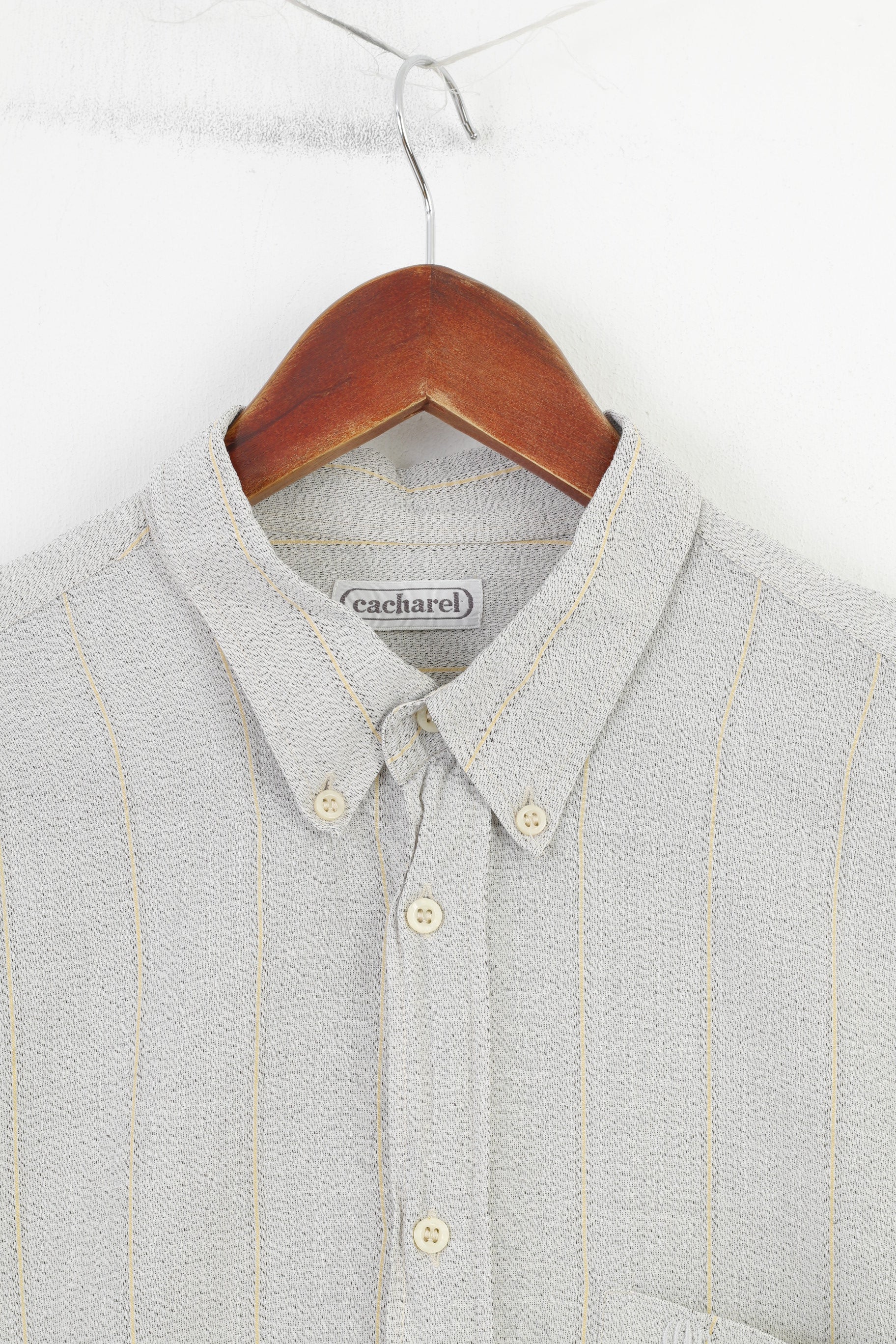 Cacharel Men 16 41 M Casual Shirt Striped Light Grey Buttons Down Collar Long Sleeve Top - Image 2