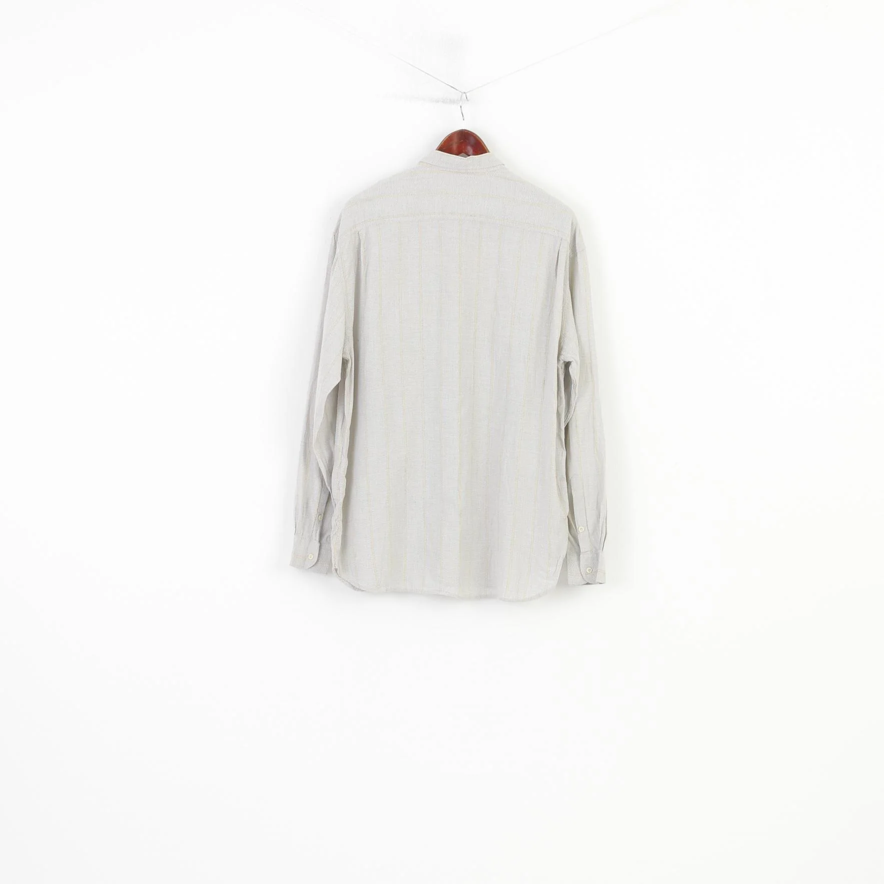 Cacharel Men 16 41 M Casual Shirt Striped Light Grey Buttons Down Collar Long Sleeve Top - Image 7