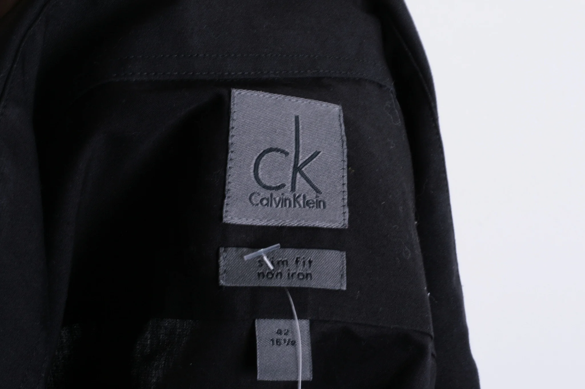 Calvin Klein Mens 42 16.5 XL Casual Shirt Black Cotton Slim Fit - Image 4