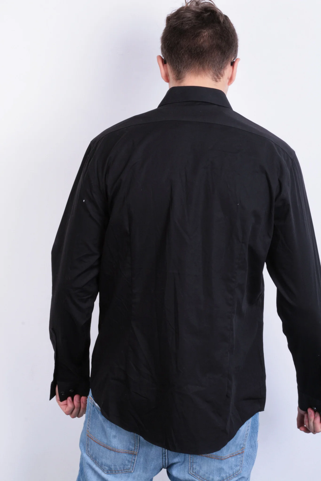 Calvin Klein Mens 42 16.5 XL Casual Shirt Black Cotton Slim Fit - Image 5