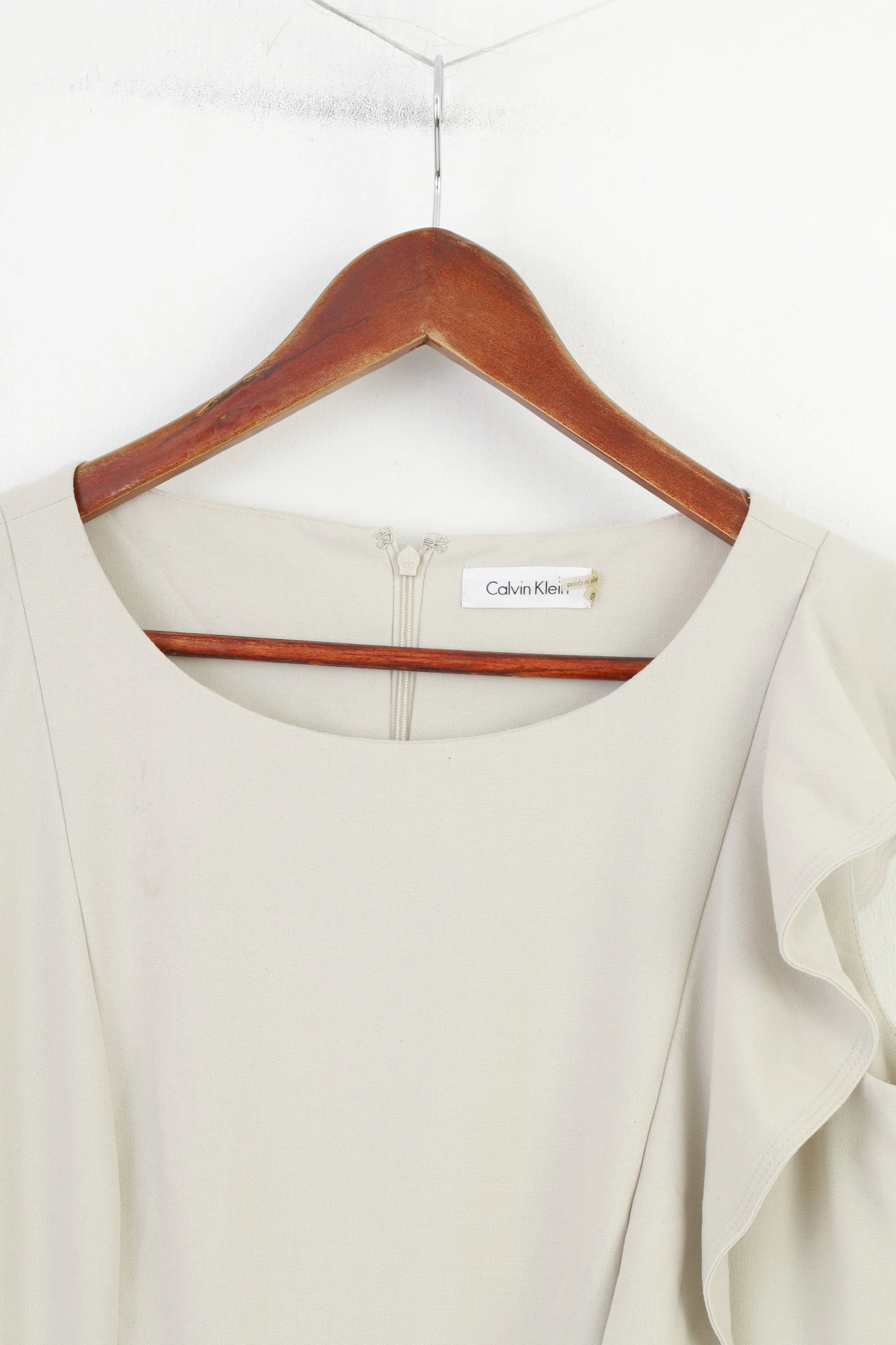 Calvin Klein Woman 10 M Dress Midi Sleevelees Beige Ruffles Elegant Zipper - Image 2