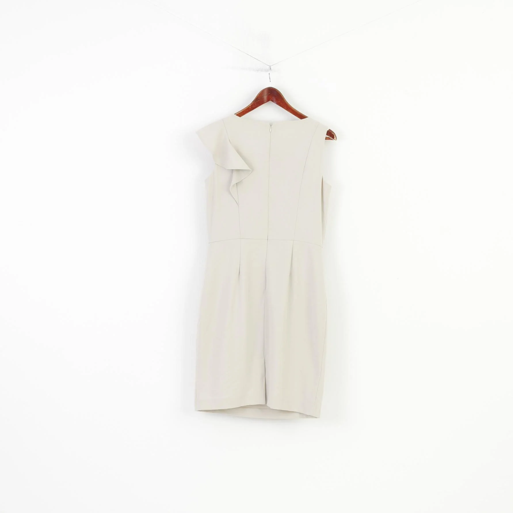 Calvin Klein Woman 10 M Dress Midi Sleevelees Beige Ruffles Elegant Zipper - Image 8