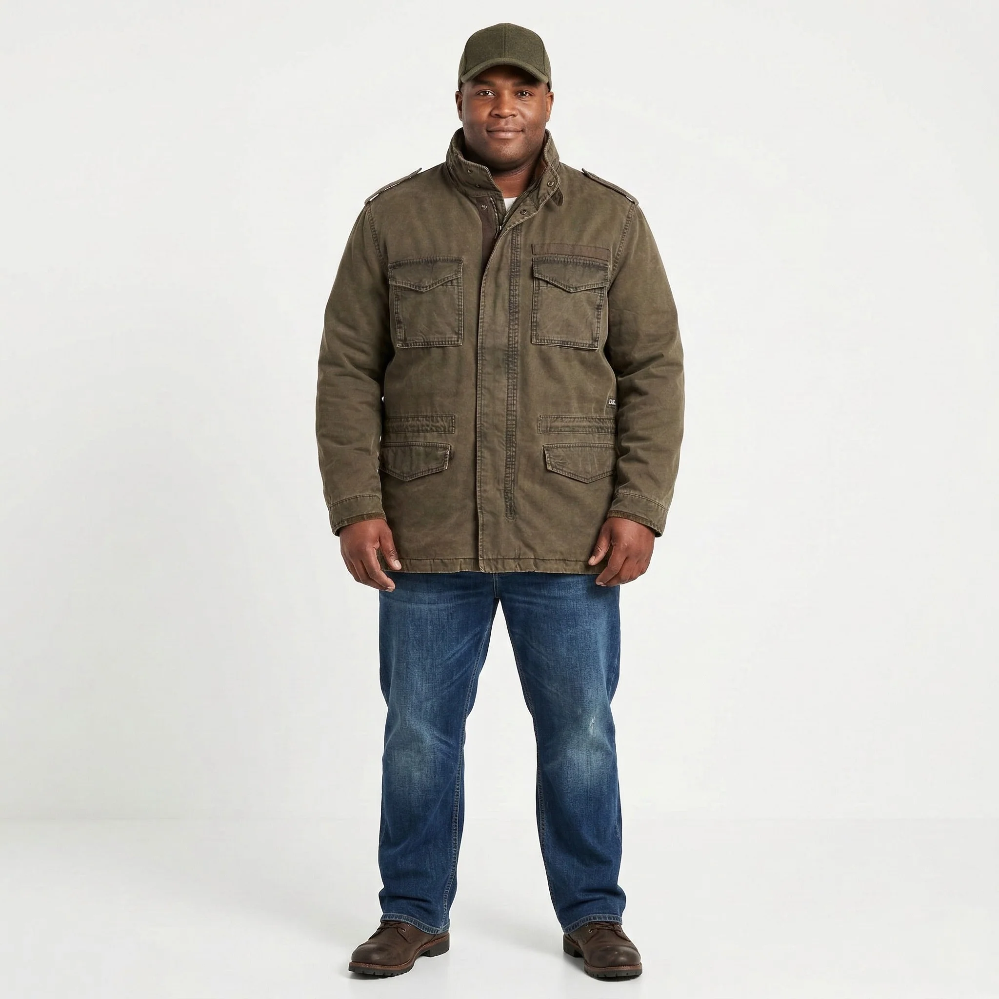 Camel Active Men 54 L Jacket Green Padded Cotton Parka Full Zip Hidden Hood Denim Top