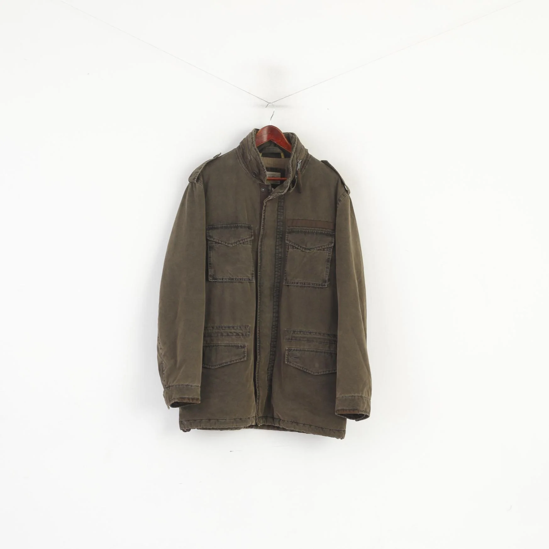 Camel Active Men 54 L Jacket Green Padded Cotton Parka Full Zip Hidden Hood Denim Top - Image 2
