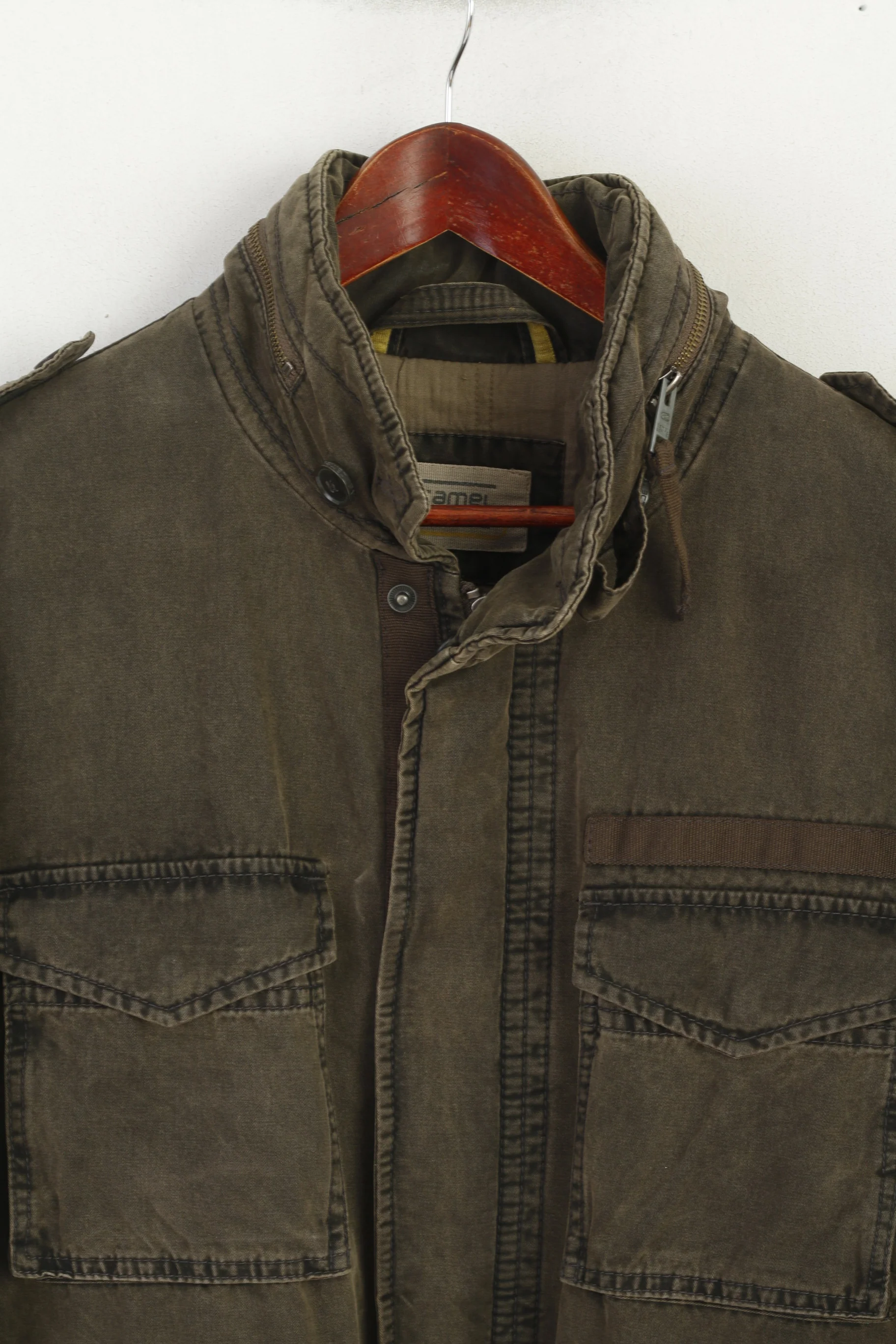 Camel Active Men 54 L Jacket Green Padded Cotton Parka Full Zip Hidden Hood Denim Top - Image 3