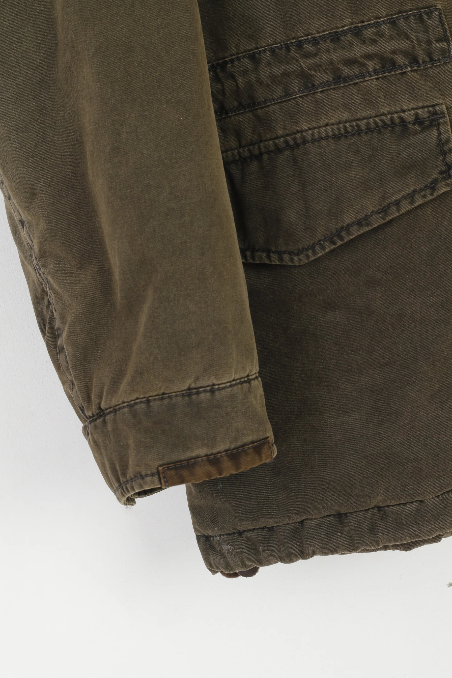 Camel Active Men 54 L Jacket Green Padded Cotton Parka Full Zip Hidden Hood Denim Top - Image 4