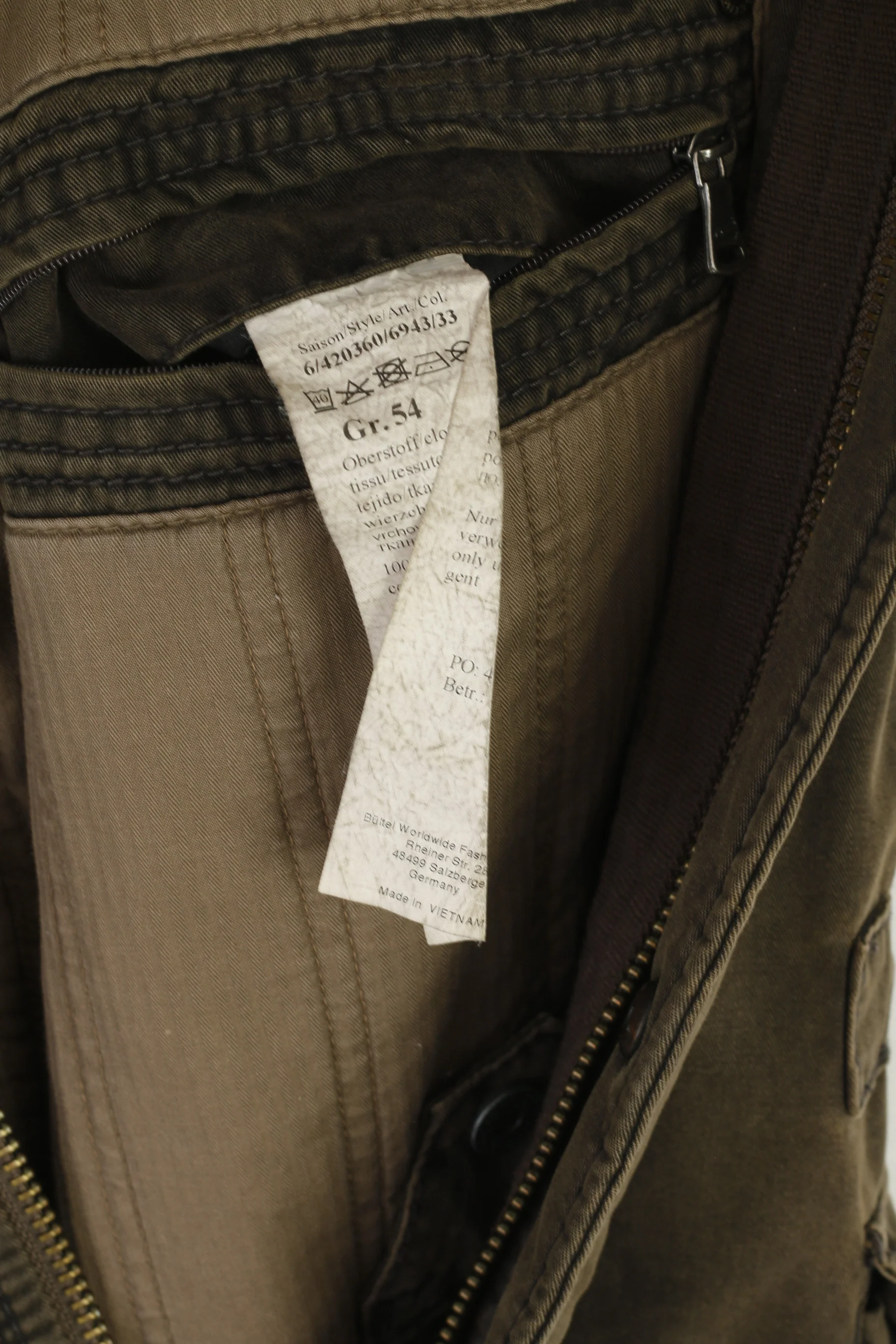 Camel Active Men 54 L Jacket Green Padded Cotton Parka Full Zip Hidden Hood Denim Top - Image 7