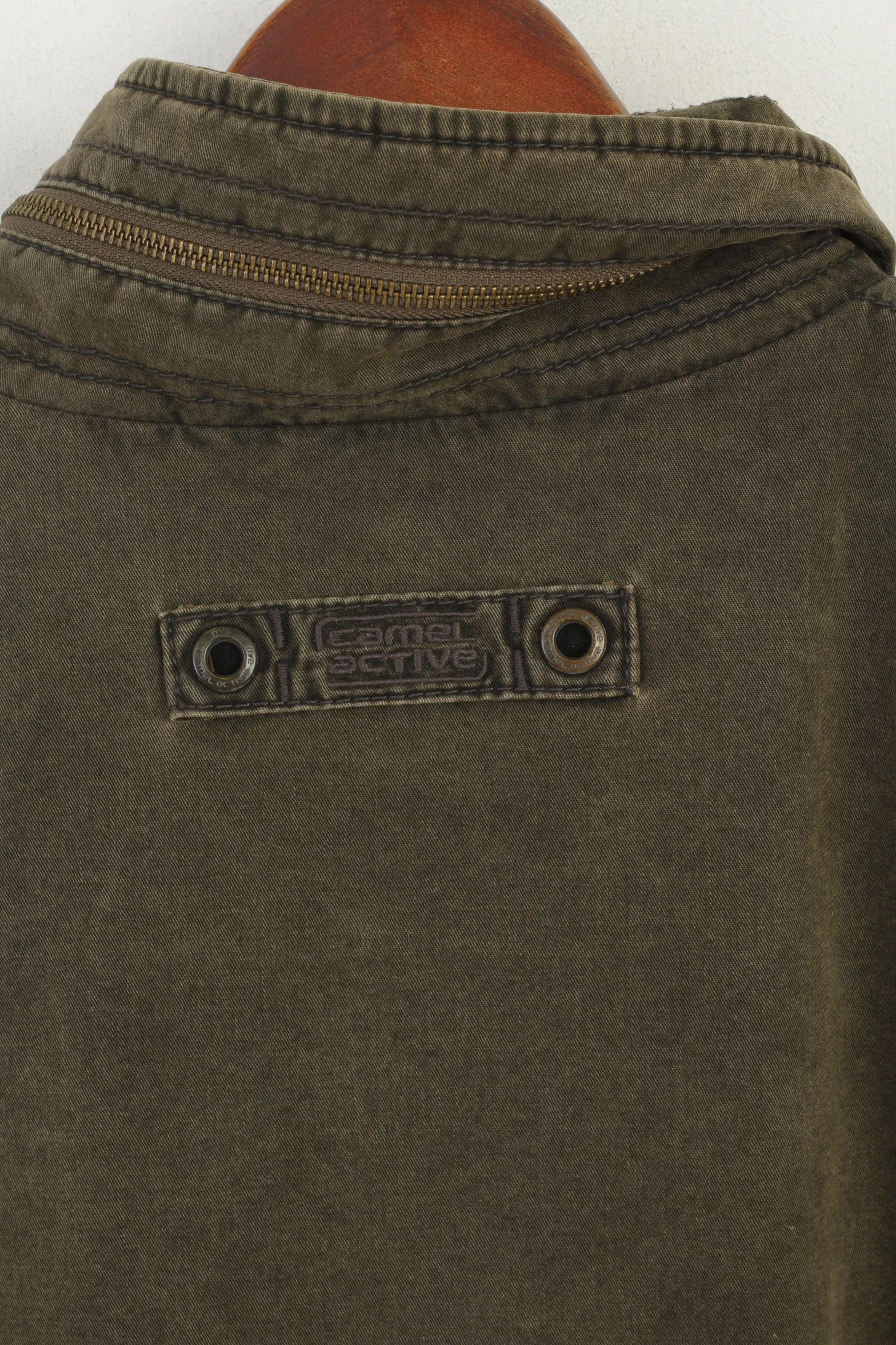 Camel Active Men 54 L Jacket Green Padded Cotton Parka Full Zip Hidden Hood Denim Top - Image 9