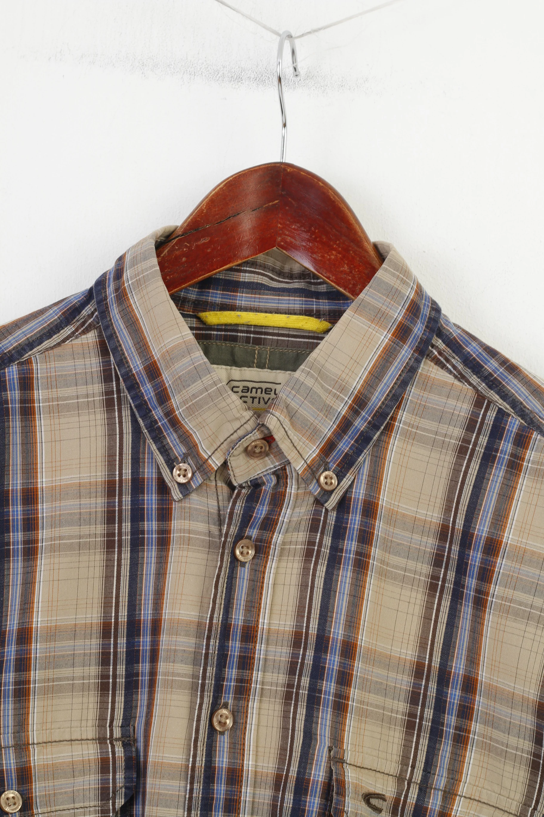 Camel Active Men L Casual Shirt Checkered Long Sleeve Brown Collar Cotton Top - Image 2