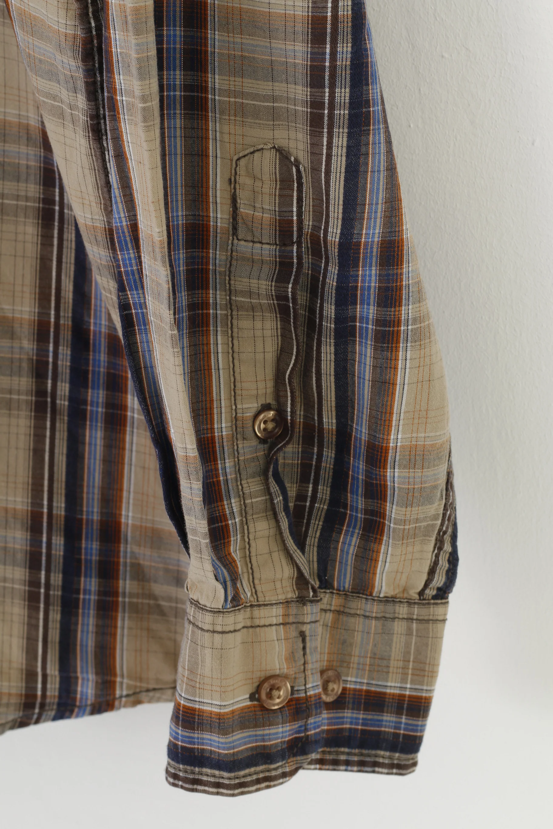 Camel Active Men L Casual Shirt Checkered Long Sleeve Brown Collar Cotton Top - Image 3
