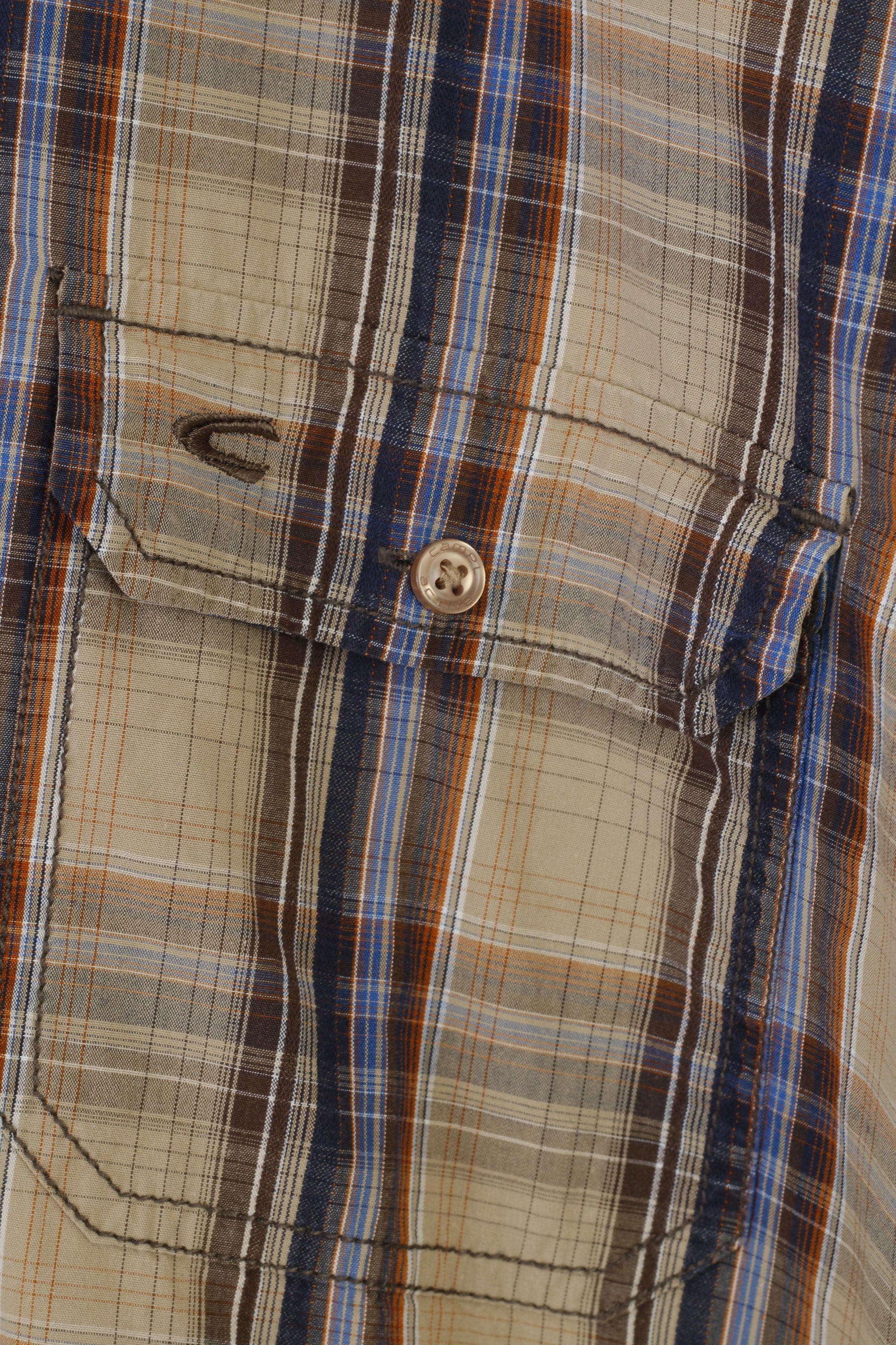 Camel Active Men L Casual Shirt Checkered Long Sleeve Brown Collar Cotton Top - Image 4