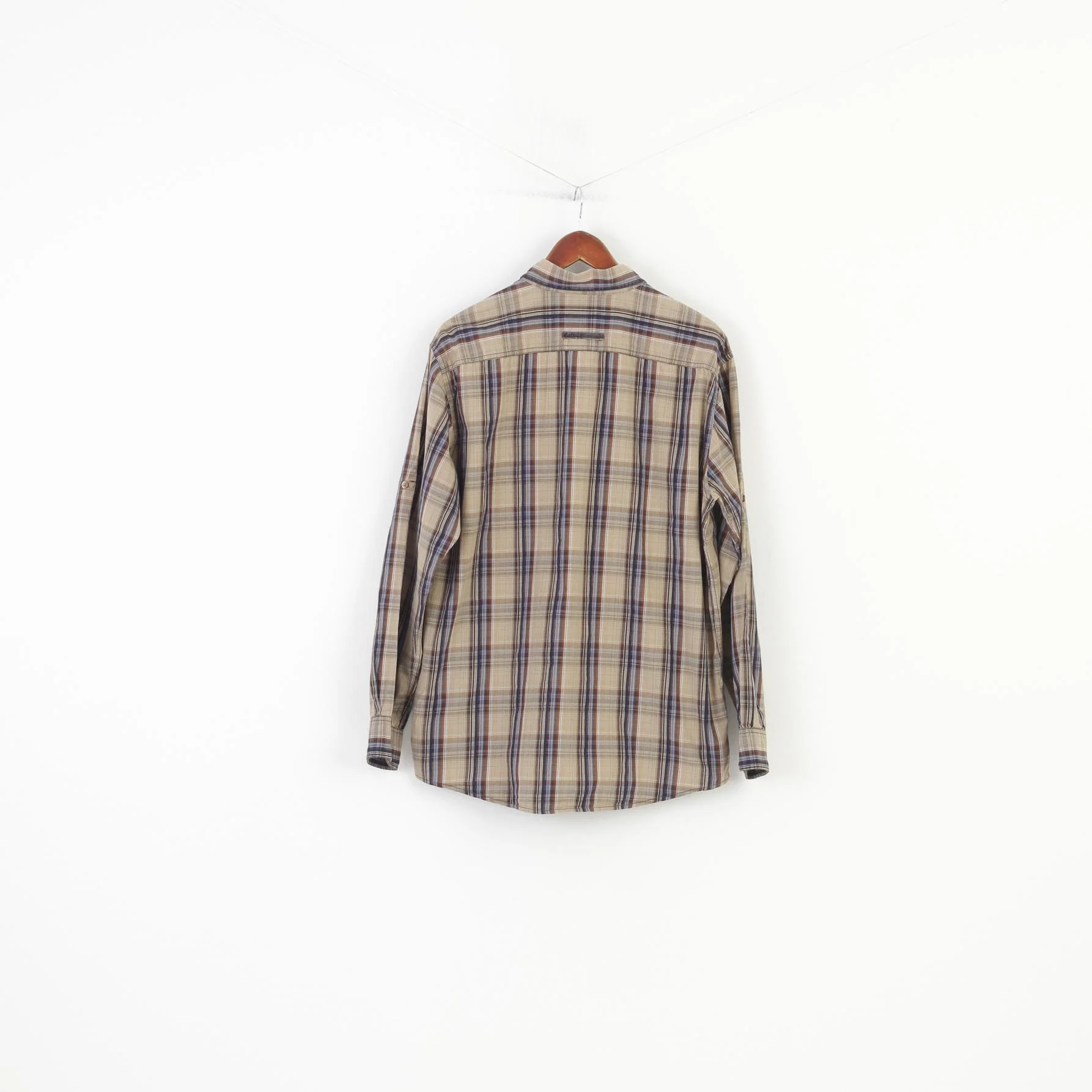 Camel Active Men L Casual Shirt Checkered Long Sleeve Brown Collar Cotton Top - Image 7