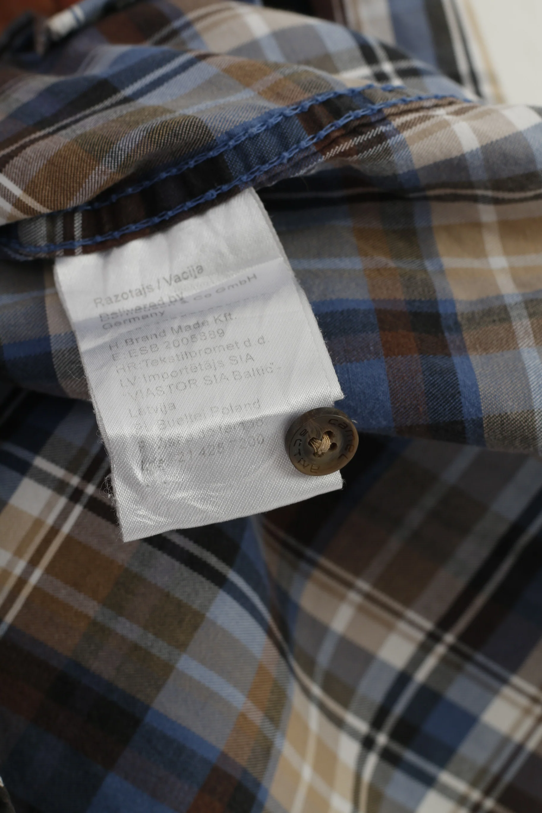 Camel Active Men M Casual Shirt Checkered Blue Brown Collar Cotton Long Sleeve Top - Image 8