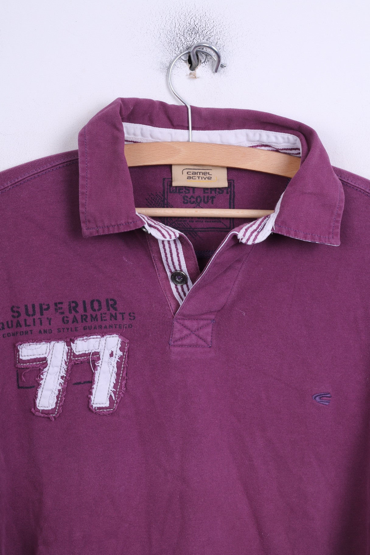 Camel Active Mens L Polo Shirt Purple Detailed Buttons Long Sleeve - Image 3