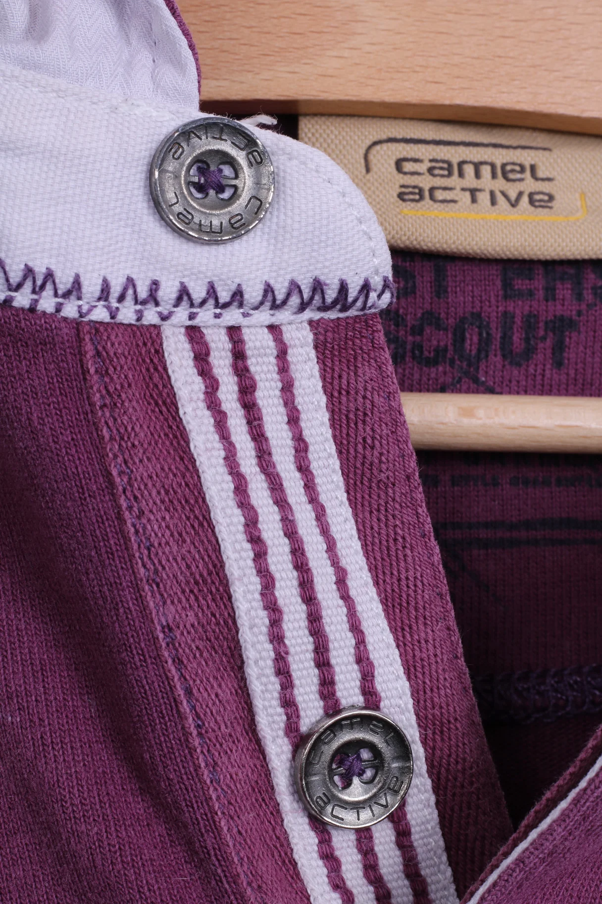 Camel Active Mens L Polo Shirt Purple Detailed Buttons Long Sleeve - Image 4