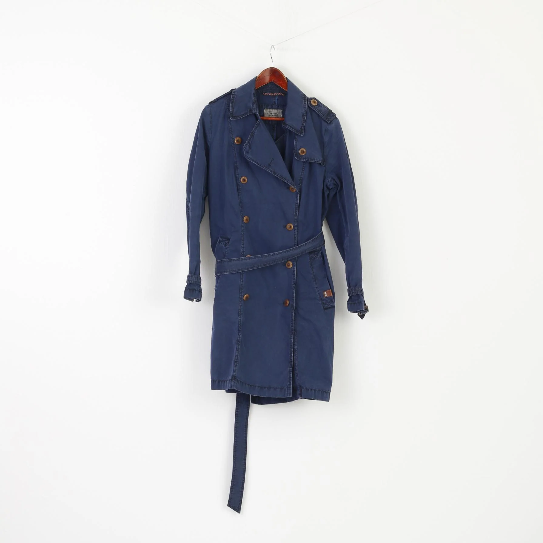 Camel Active Women 42 L Coat Navy Cotton Vintage Trench Belted Classic Top - Image 2