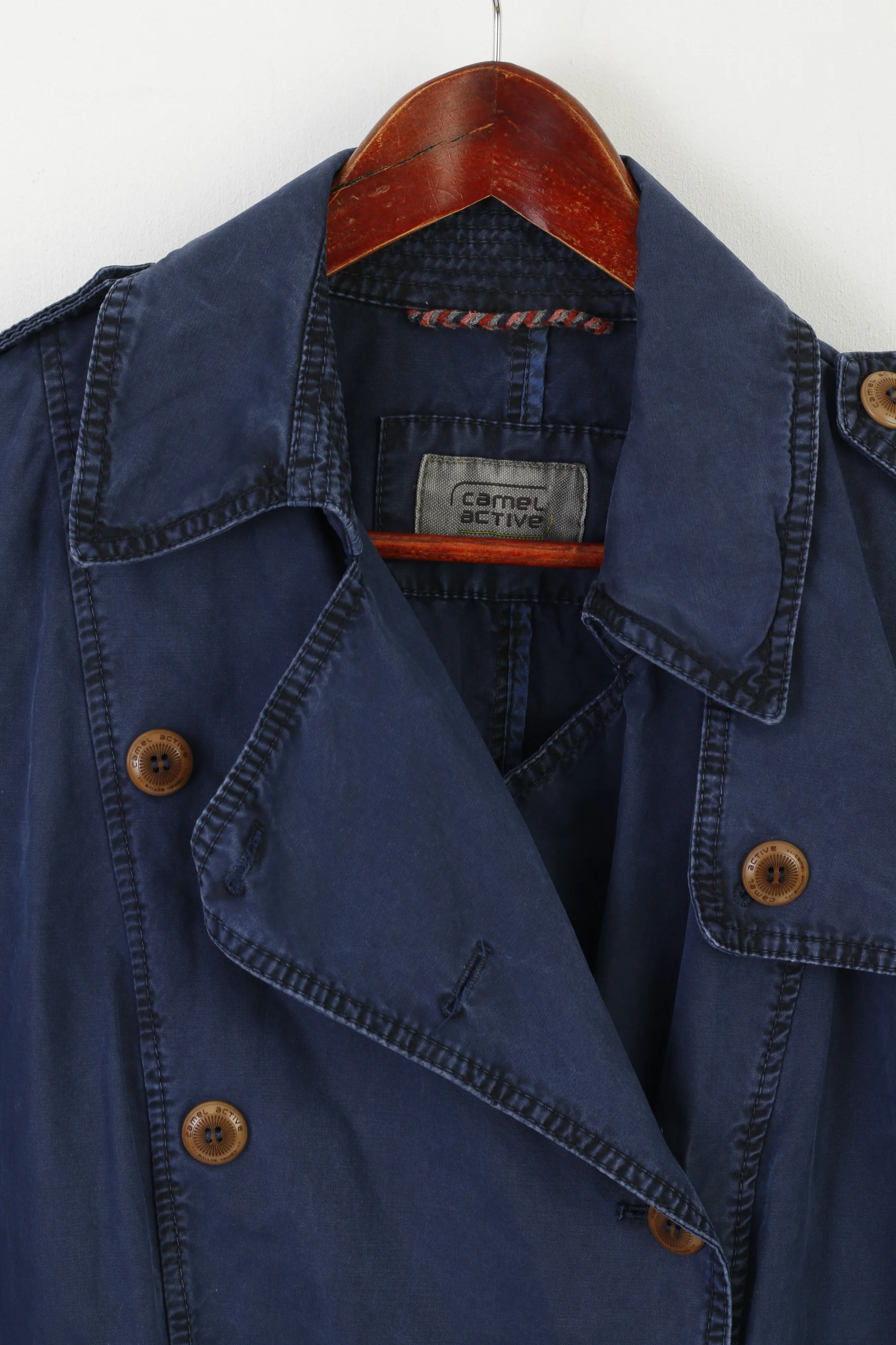 Camel Active Women 42 L Coat Navy Cotton Vintage Trench Belted Classic Top - Image 3