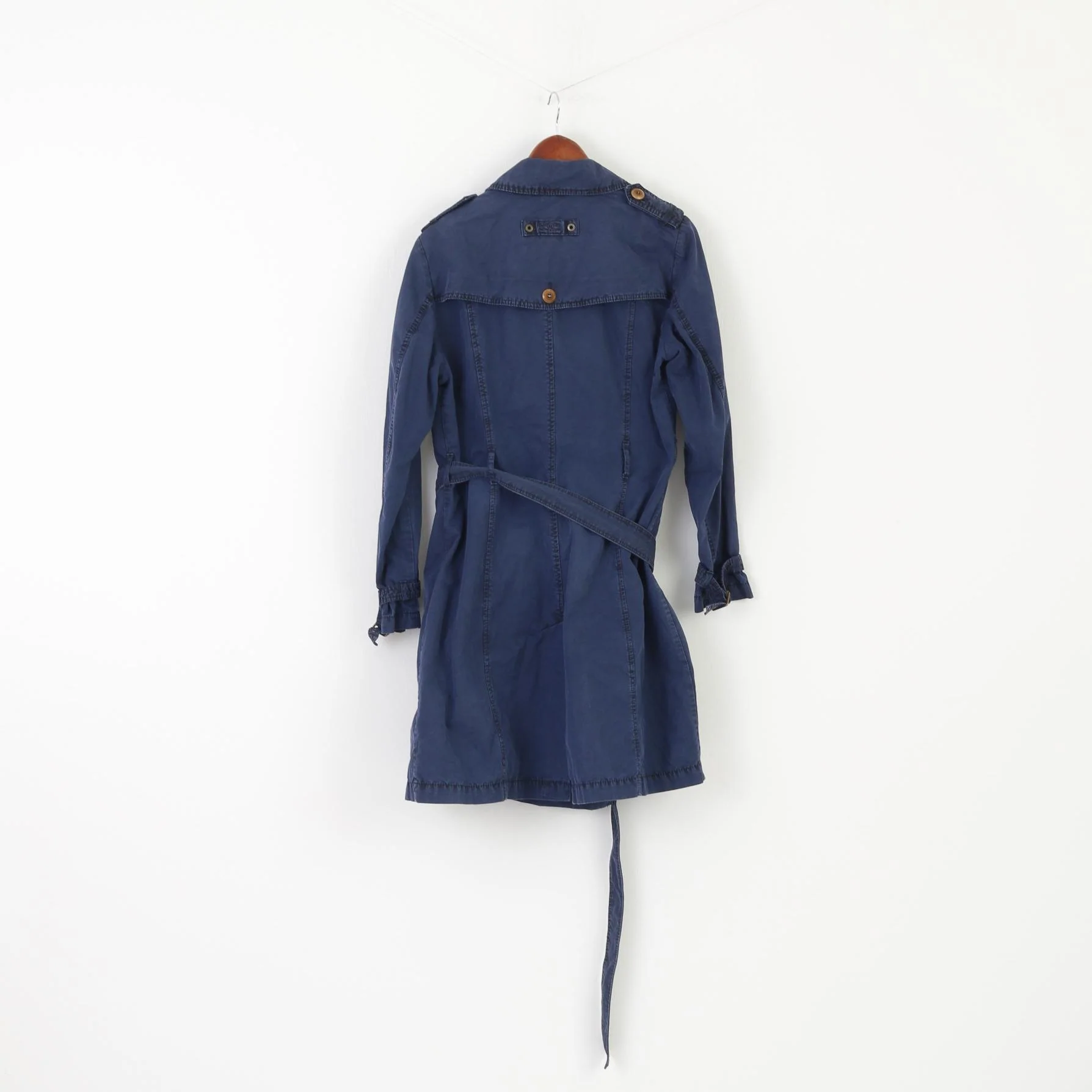 Camel Active Women 42 L Coat Navy Cotton Vintage Trench Belted Classic Top - Image 9