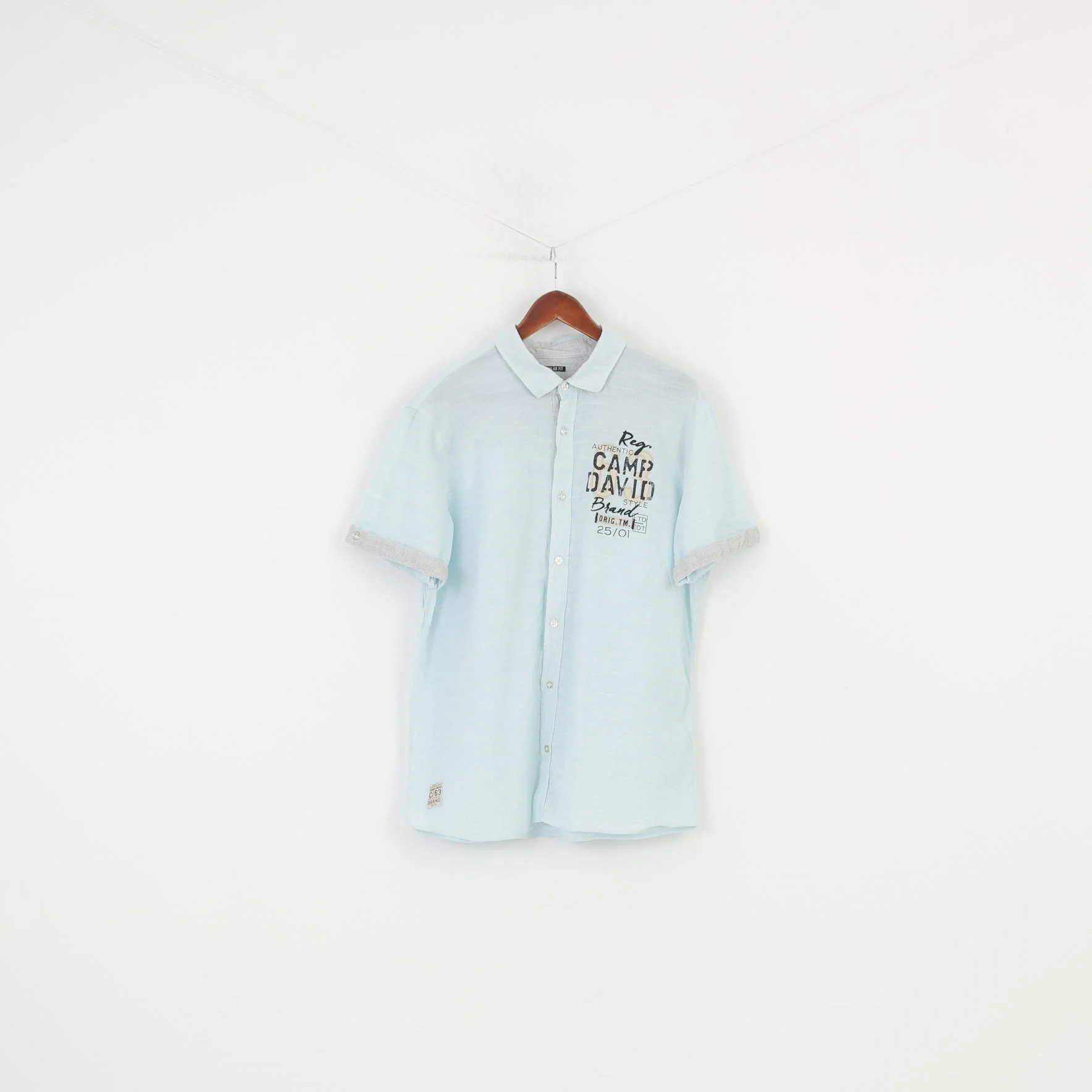 Camp David Men L Casual Shirt Regular Fit Blue Quality Garments Short Sleeve Cotton Striped Top - Image 2
