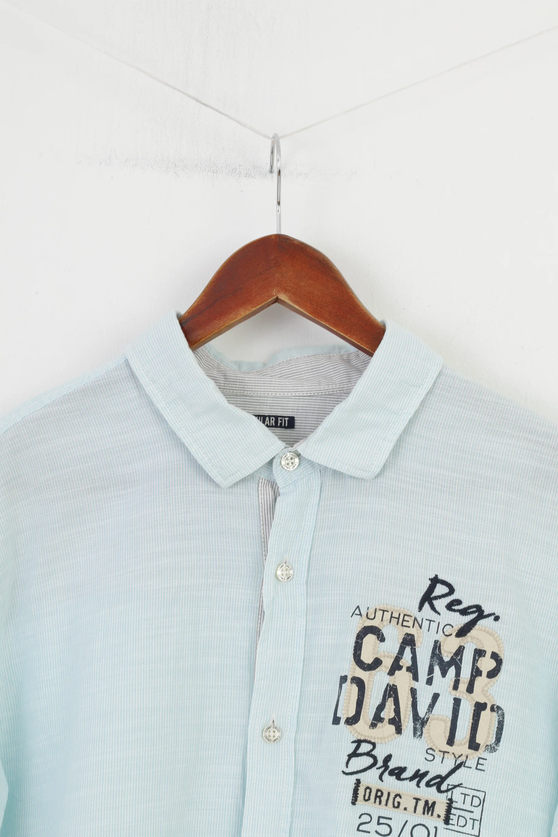 Camp David Men L Casual Shirt Regular Fit Blue Quality Garments Short Sleeve Cotton Striped Top - Image 3