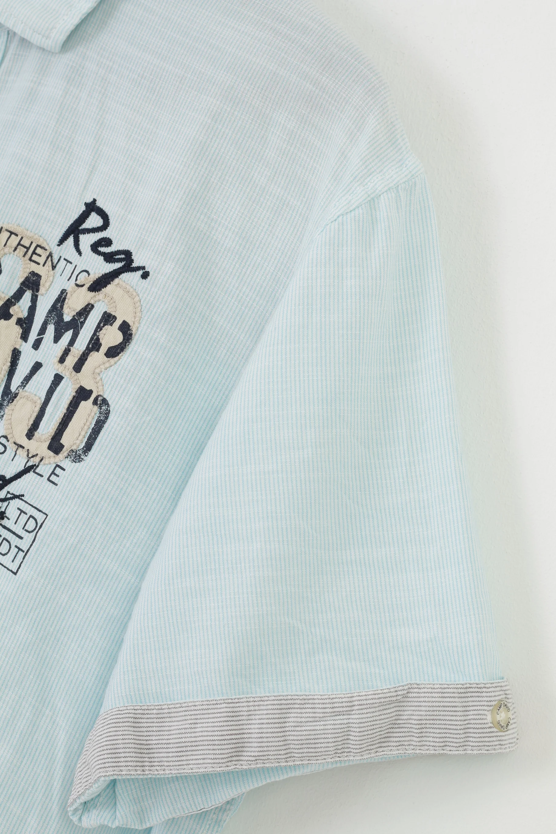 Camp David Men L Casual Shirt Regular Fit Blue Quality Garments Short Sleeve Cotton Striped Top - Image 4