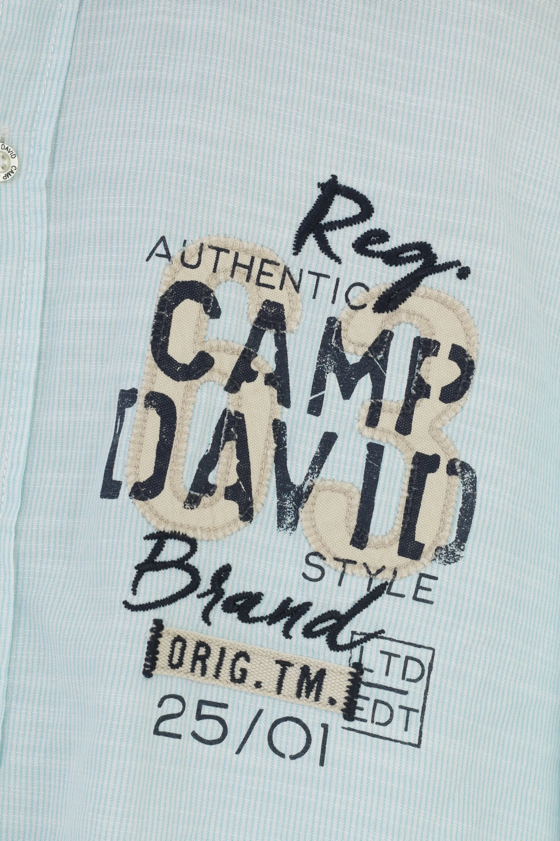 Camp David Men L Casual Shirt Regular Fit Blue Quality Garments Short Sleeve Cotton Striped Top - Image 5