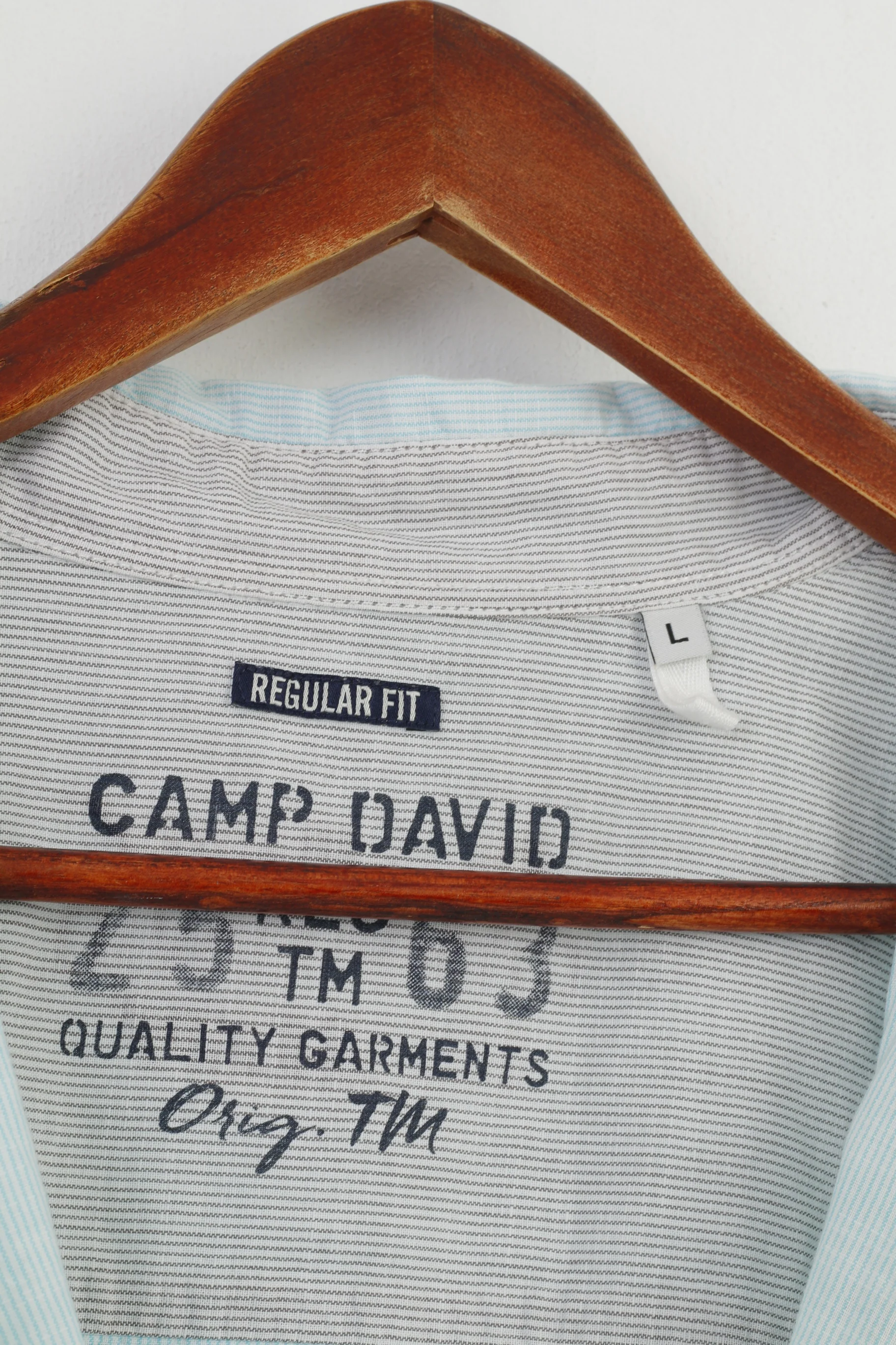 Camp David Men L Casual Shirt Regular Fit Blue Quality Garments Short Sleeve Cotton Striped Top - Image 6