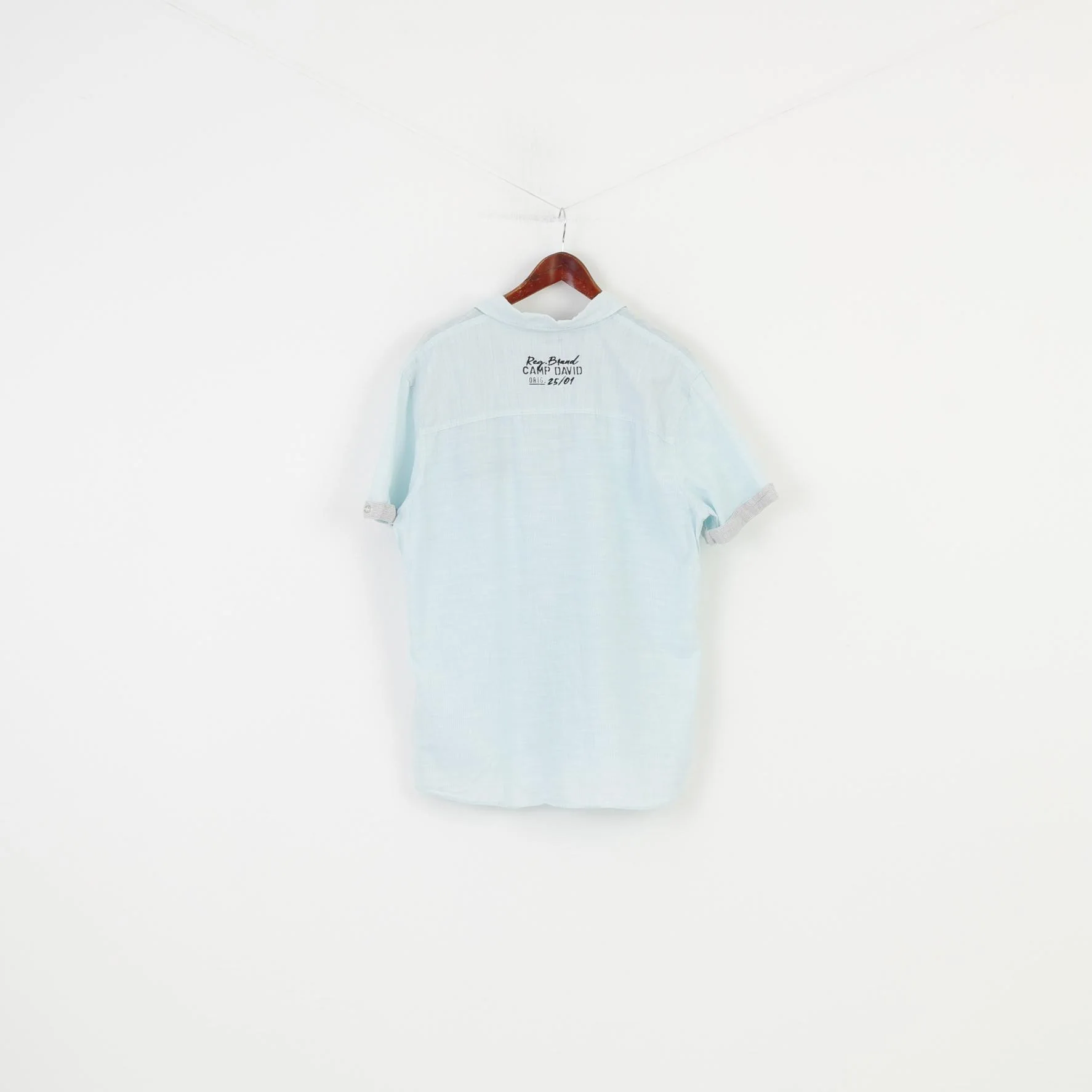 Camp David Men L Casual Shirt Regular Fit Blue Quality Garments Short Sleeve Cotton Striped Top - Image 8