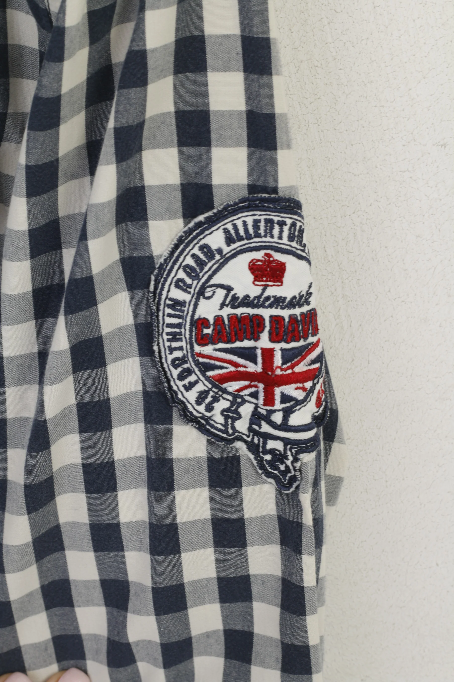 Camp David Men M Casual Shirt Navy Cotton Check Long Sleeve Muscle Fit Top - Image 5