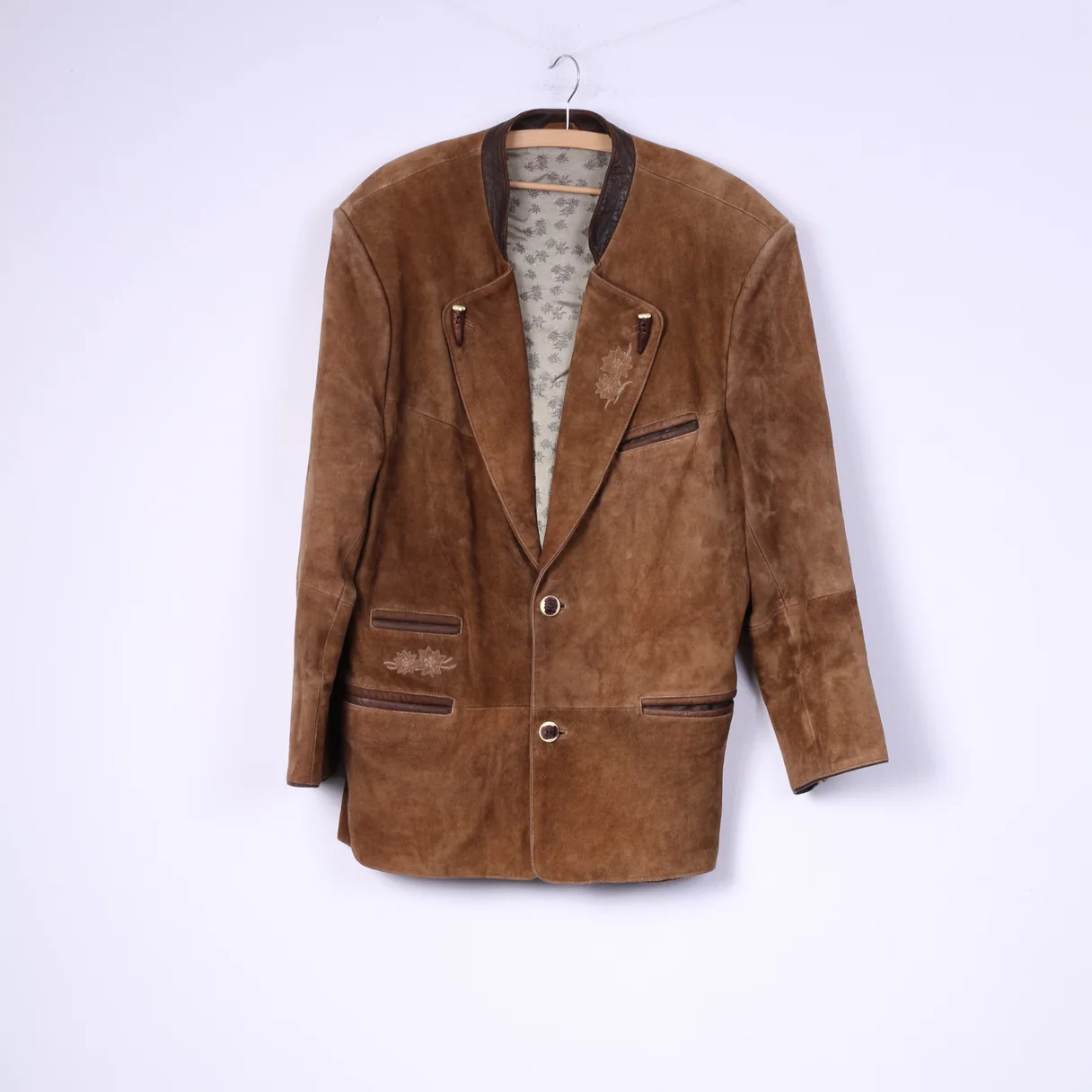 Canada C&A Men 44 54 L Blazer Vintage Leather Camel Single Breasted Suede Shoulder Pads Jacket - Image 2