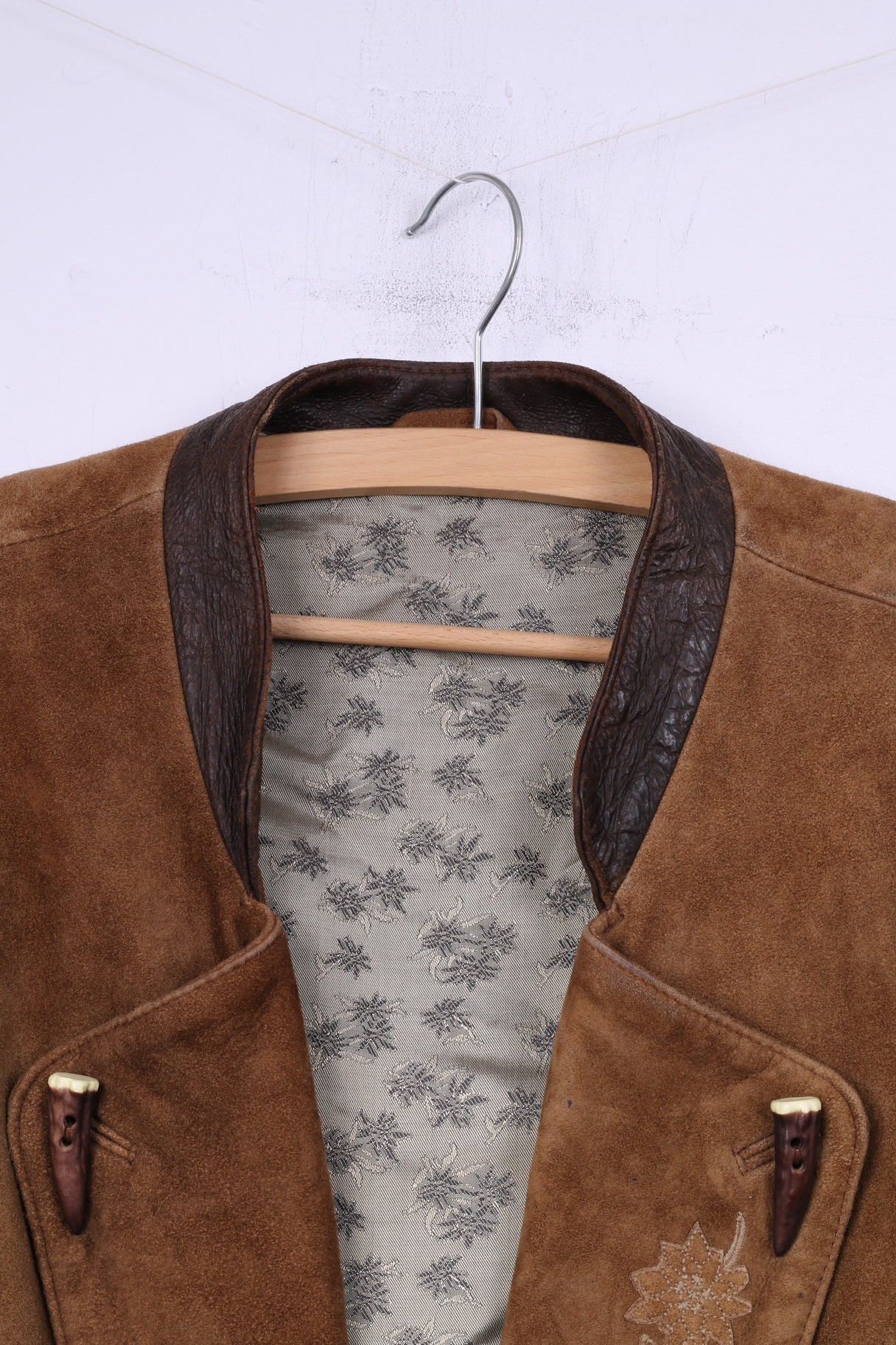 Canada C&A Men 44 54 L Blazer Vintage Leather Camel Single Breasted Suede Shoulder Pads Jacket - Image 3