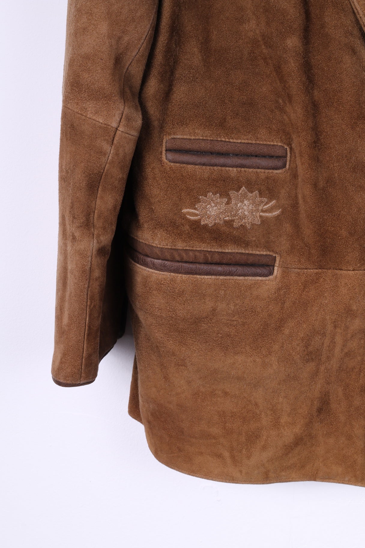 Canada C&A Men 44 54 L Blazer Vintage Leather Camel Single Breasted Suede Shoulder Pads Jacket - Image 4