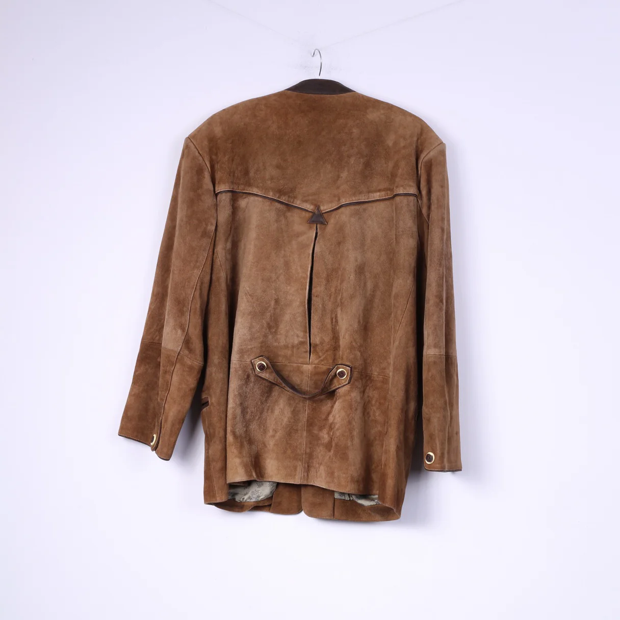 Canada C&A Men 44 54 L Blazer Vintage Leather Camel Single Breasted Suede Shoulder Pads Jacket - Image 7