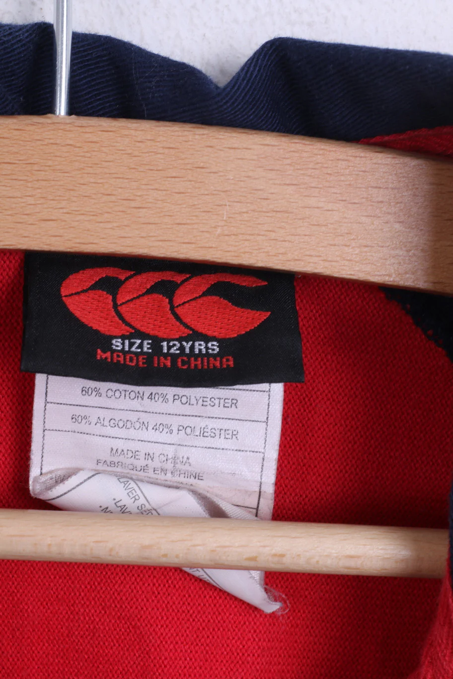 Canterburry Youth 12 Age Polo Shirt Rugby Red Long Sleeve Cotton Top - Image 4