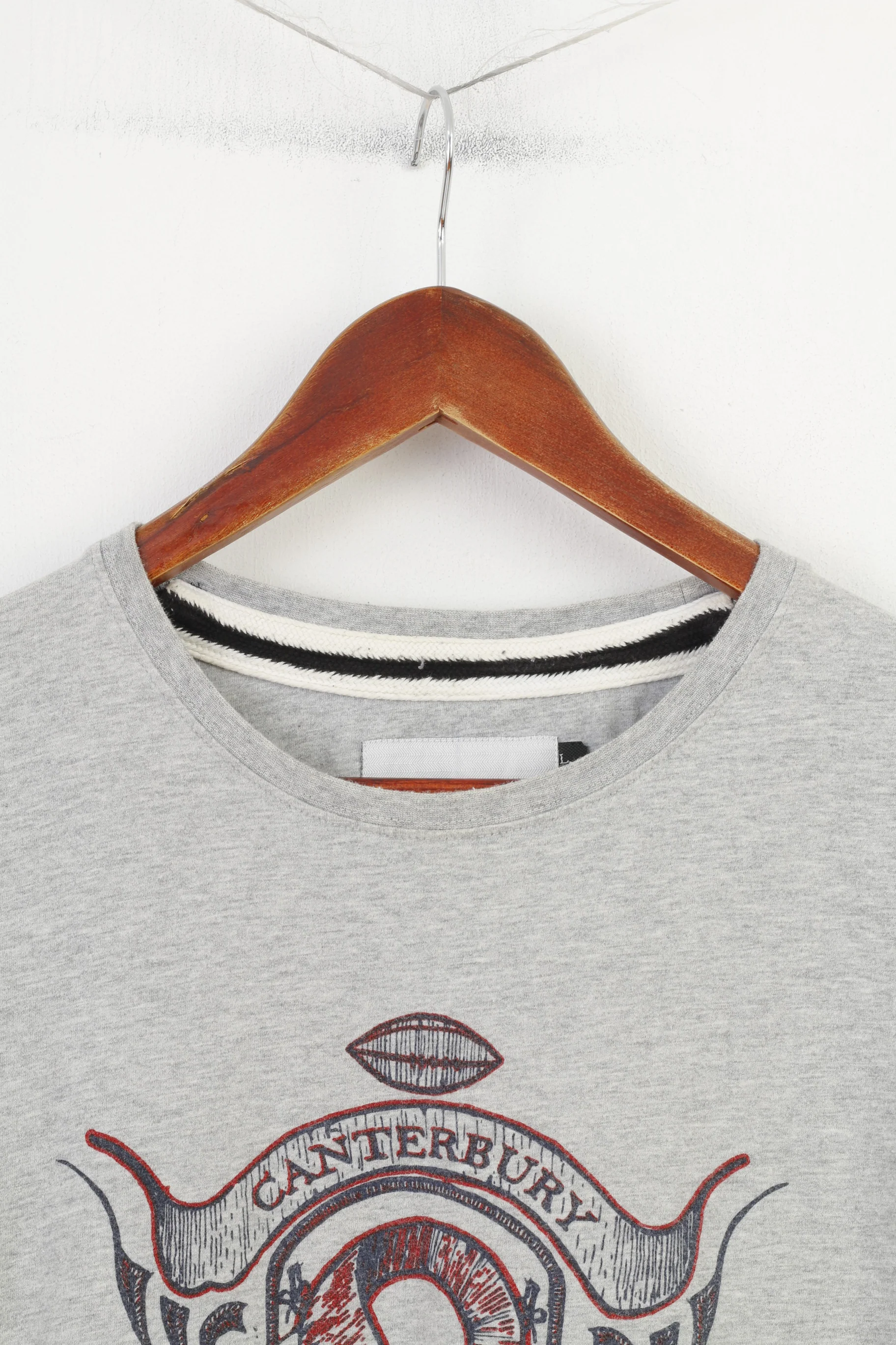 Canterbury Men L T-Shirt Grey Cotton Original Rugby Crew Neck - Image 2
