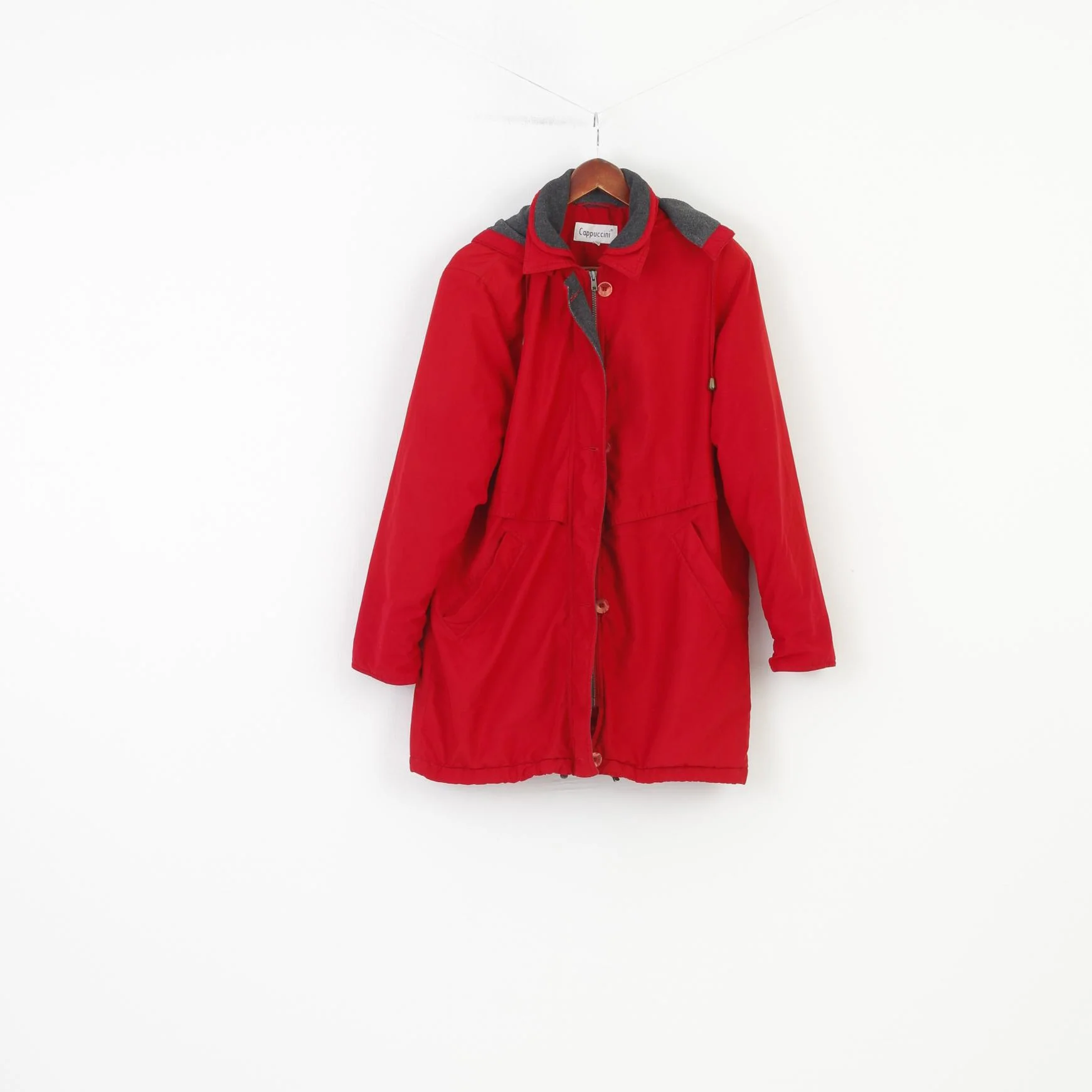 Cappuccini Woman 36 M Jacket Red Full Zipper Hood Padded Pockets Vintage Top