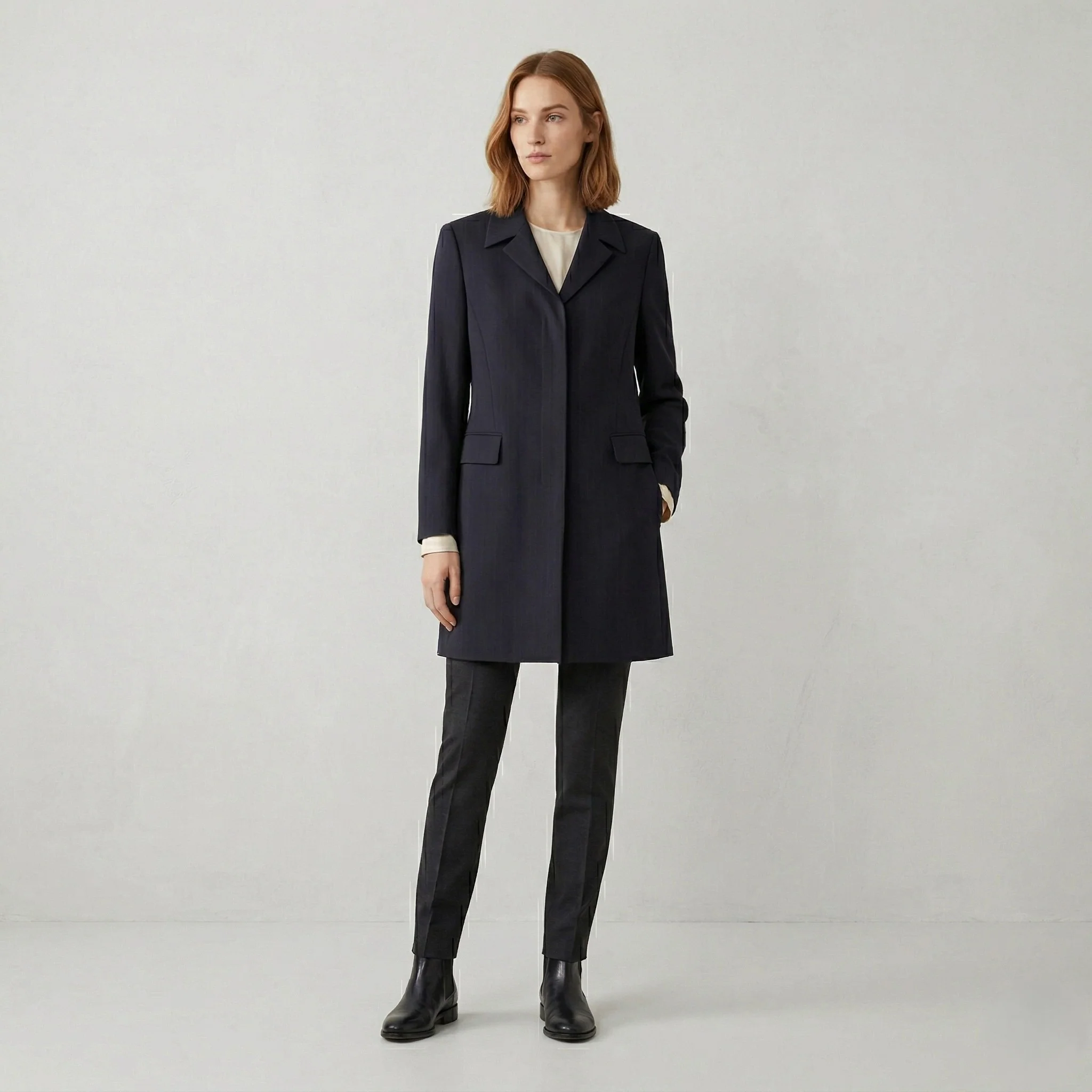 CARACTERE Women 12 38 Long Blazer Navy Striped Vintage Made in Italy Shoulder Pads Jacket