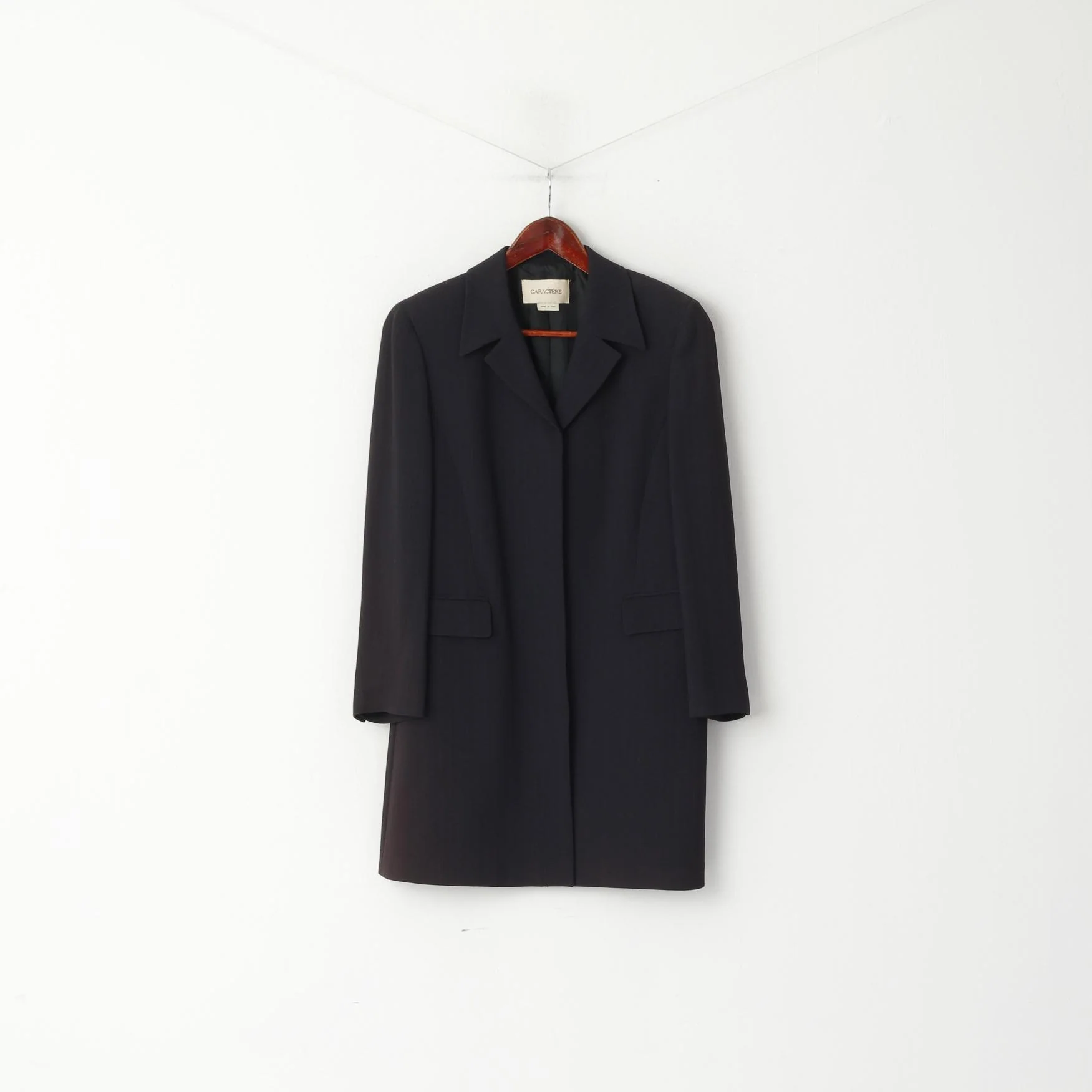 CARACTERE Women 12 38 Long Blazer Navy Striped Vintage Made in Italy Shoulder Pads Jacket - Image 2