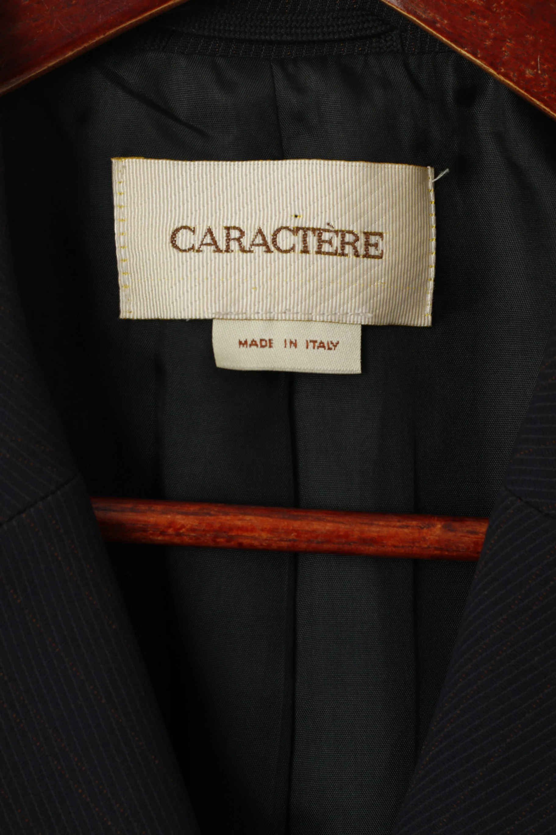 CARACTERE Women 12 38 Long Blazer Navy Striped Vintage Made in Italy Shoulder Pads Jacket - Image 5