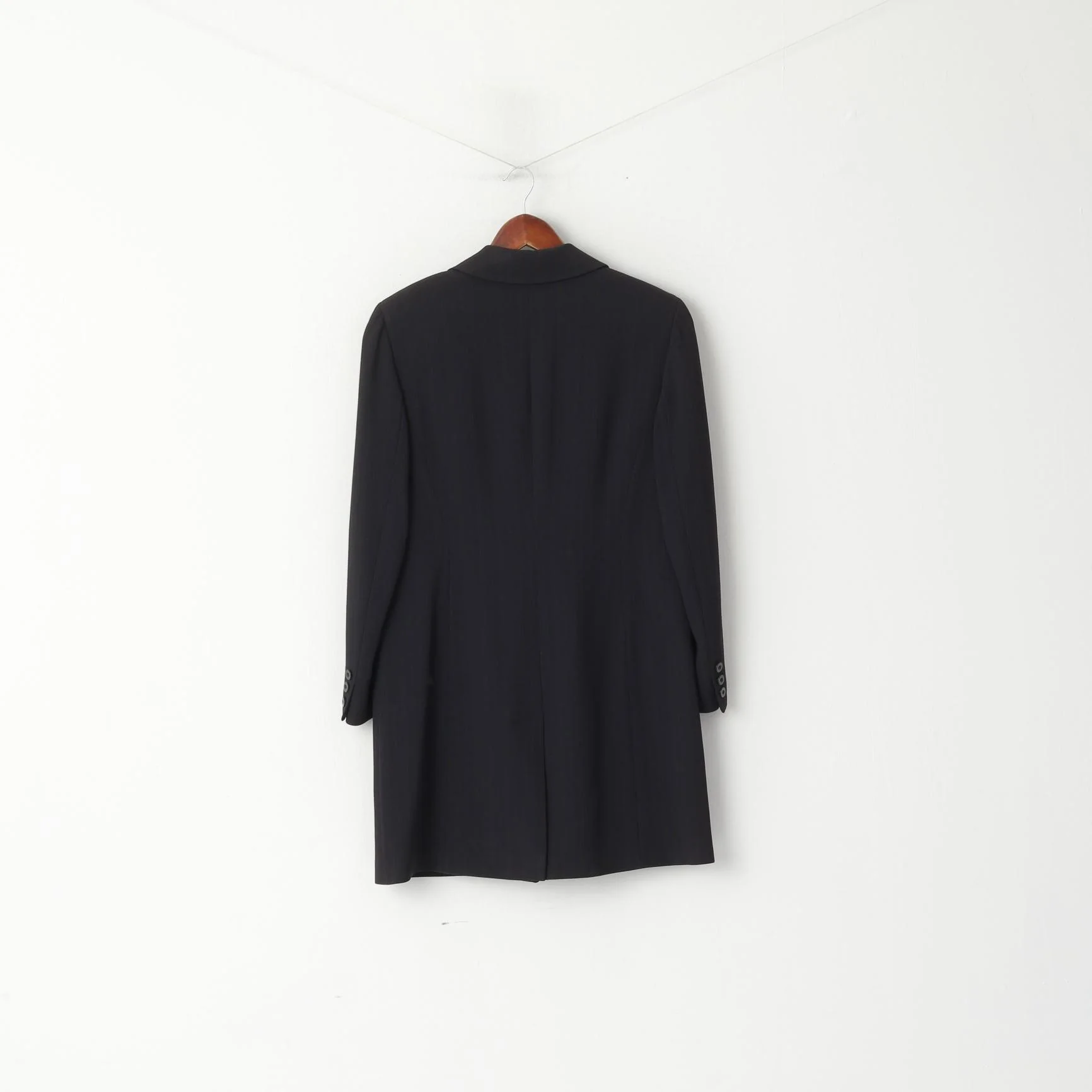 CARACTERE Women 12 38 Long Blazer Navy Striped Vintage Made in Italy Shoulder Pads Jacket - Image 7