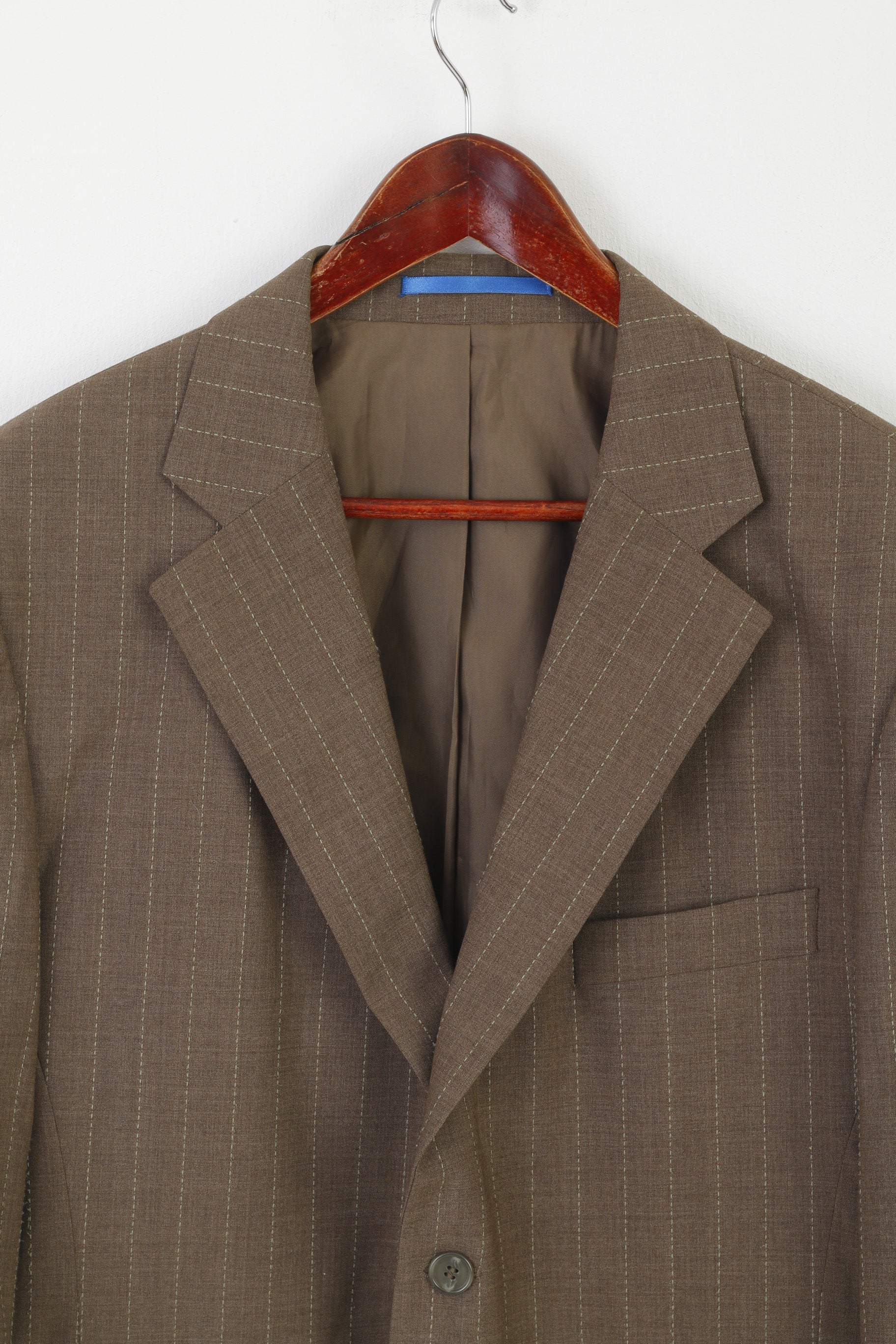Carducci Men 44 112 Blazer Khaki Wool Striped Vintage Woolrich 110's Jacket - Image 2