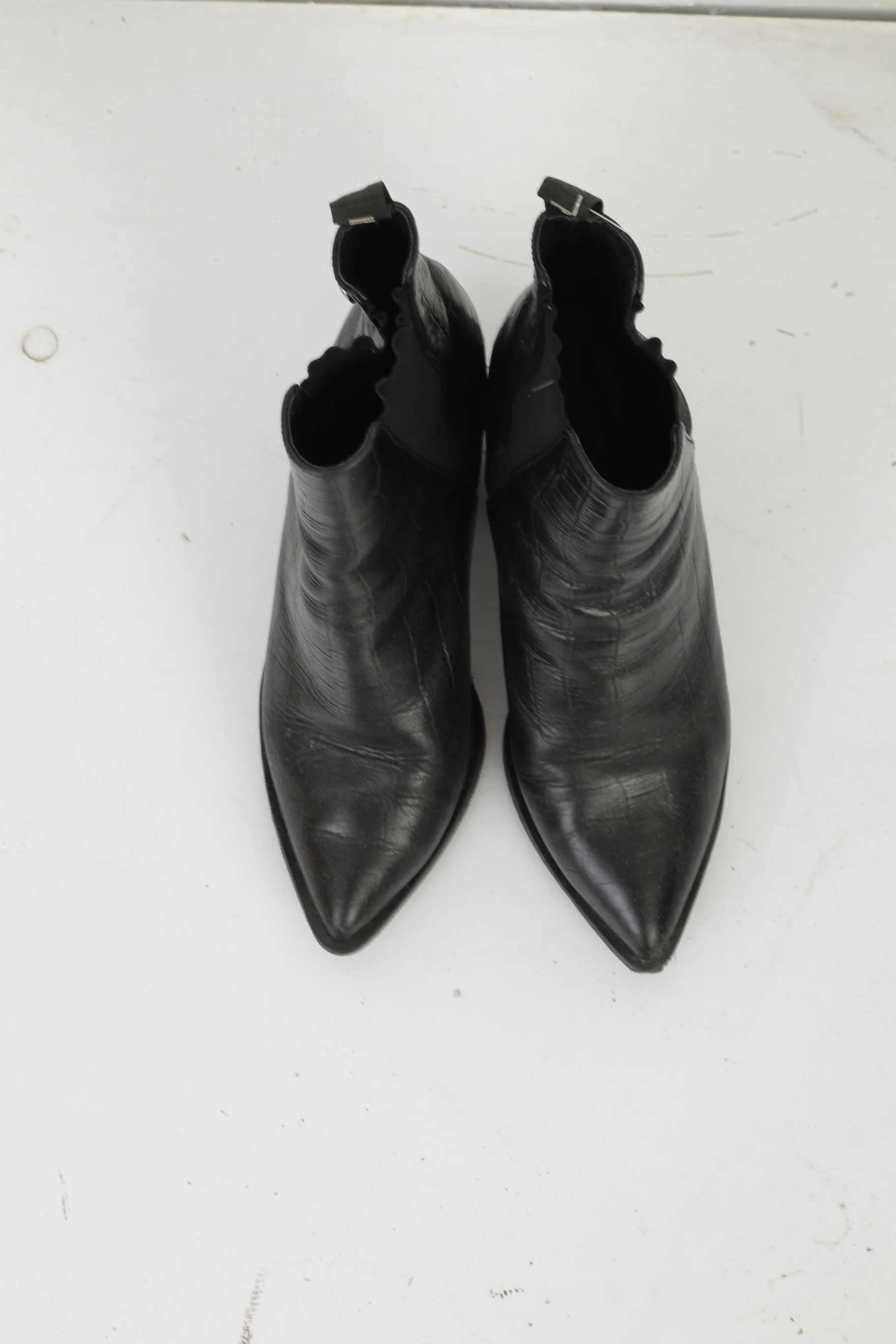 Carinii Women 39 Heeled Booties Black Leather Shiny Snake Shoes - Image 2